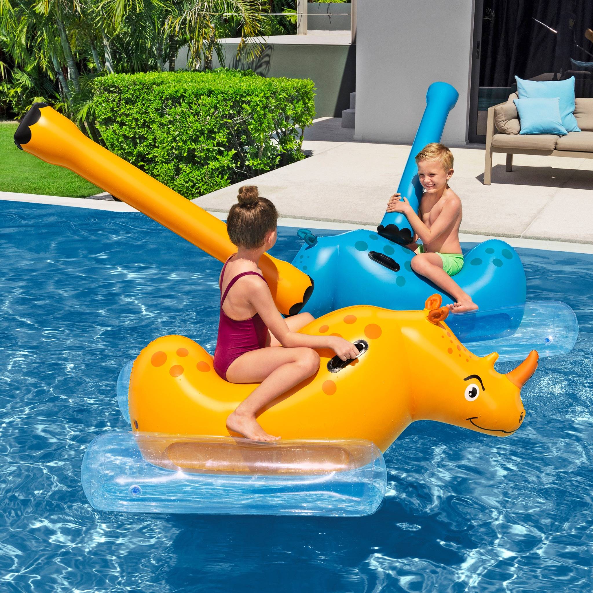 Bestway Poolspiel Nashorn Kinder Wasser Spielzeug 148cm für 2 Personen Poolspiel