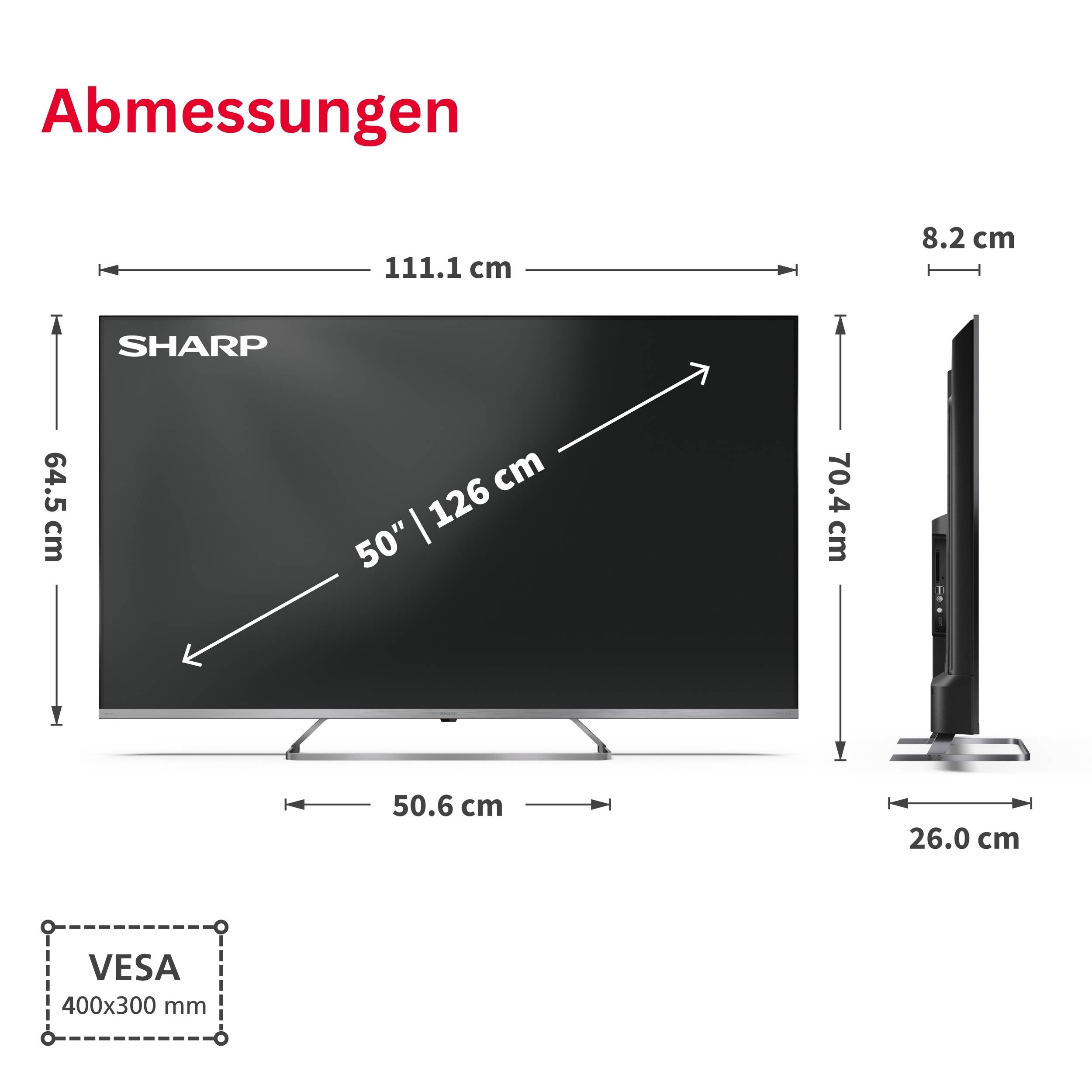 Sharp QLED Fernseher 50 Zoll Google TV 4K UHD Smart TV Mini-LED HDR Dolby Vision, 50JP7765E (2026)