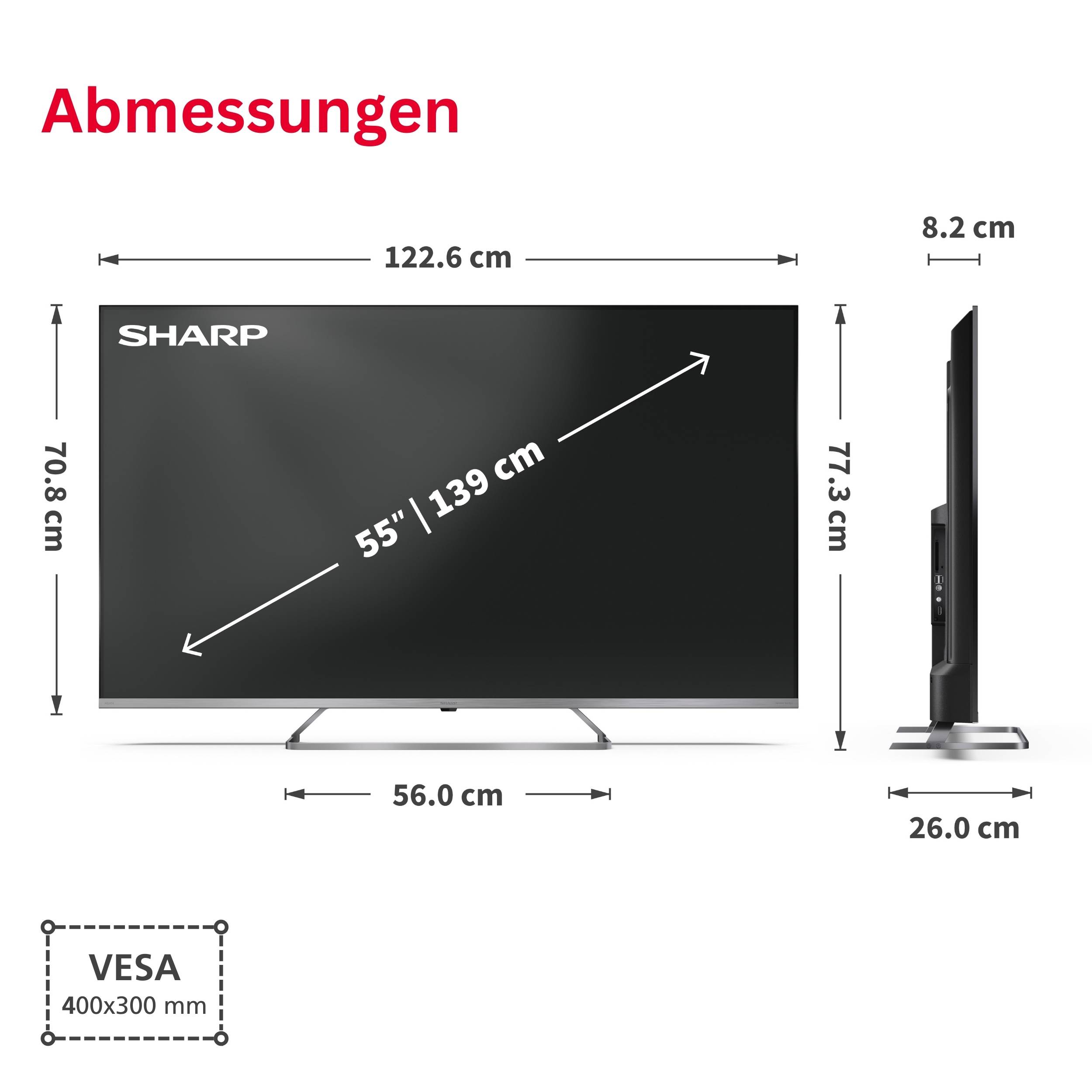 Sharp QLED Fernseher 55 Zoll Google TV 4K UHD Smart TV Mini-LED HDR Dolby Vision, 55JP7765E (2026)