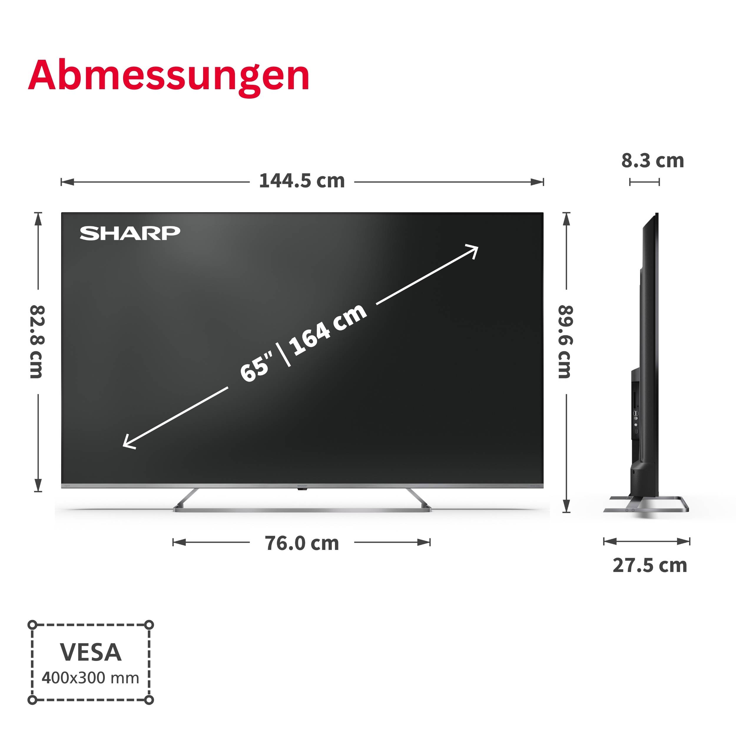 Sharp QLED Fernseher 65 Zoll Google TV 4K UHD Smart TV Mini-LED HDR Dolby Vision, 65JP7765E (2026)