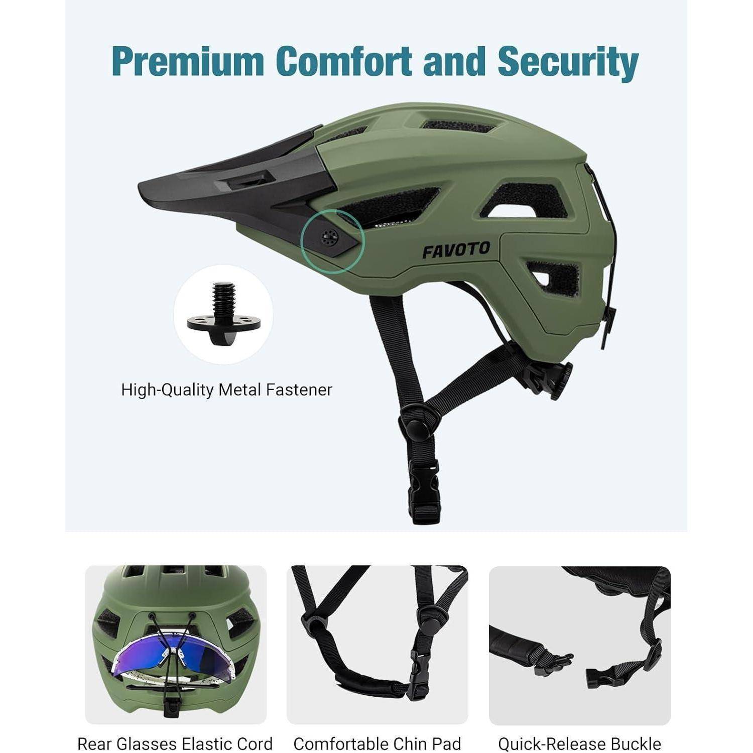 Favoto Mountainbike Fahrradhelm mit Schirm Leicht - Doppelte Inmould Technologie MTB Helm für Damen Herren Rennradhelm Armeegrün M(55-58cm)