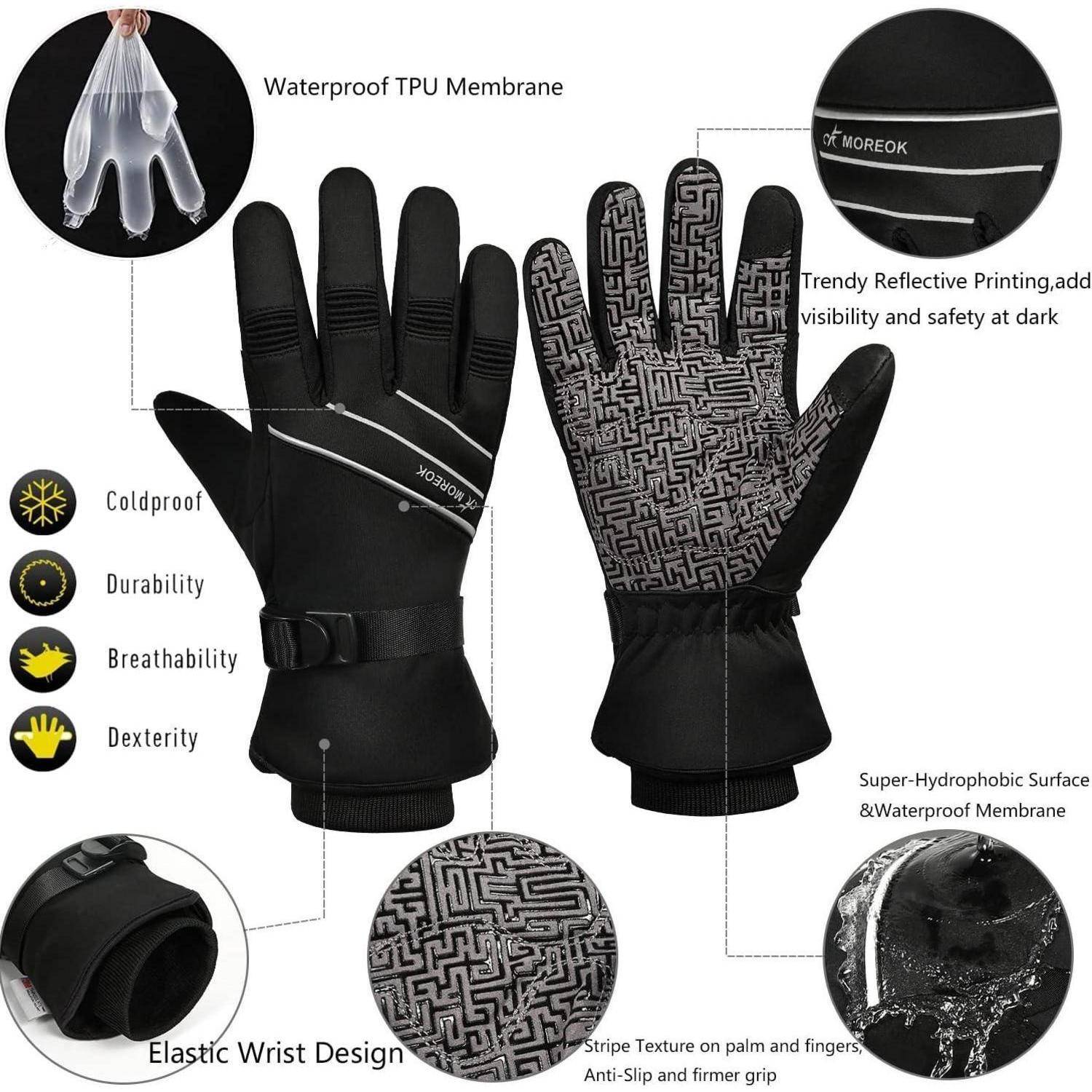 BIKINGMOREOK Winterhandschuhe Wasserdicht-30°F 3M Thinsulate Skihandschuhe Warme Touchscreen Handschuhe,Winddicht Fahrradhandschuhe Herren Damen fur