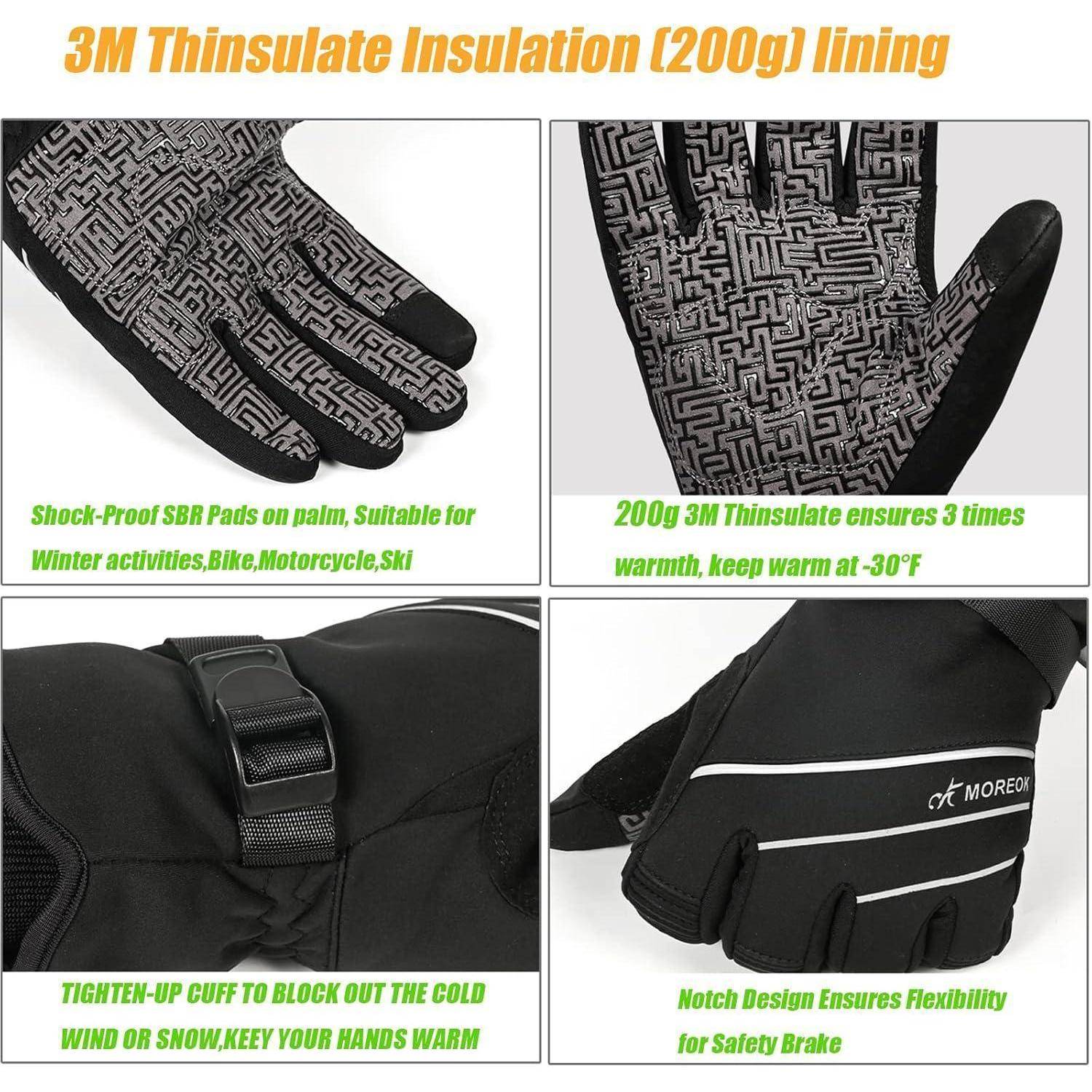 BIKINGMOREOK Winterhandschuhe Wasserdicht-30°F 3M Thinsulate Skihandschuhe Warme Touchscreen Handschuhe,Winddicht Fahrradhandschuhe Herren Damen fur