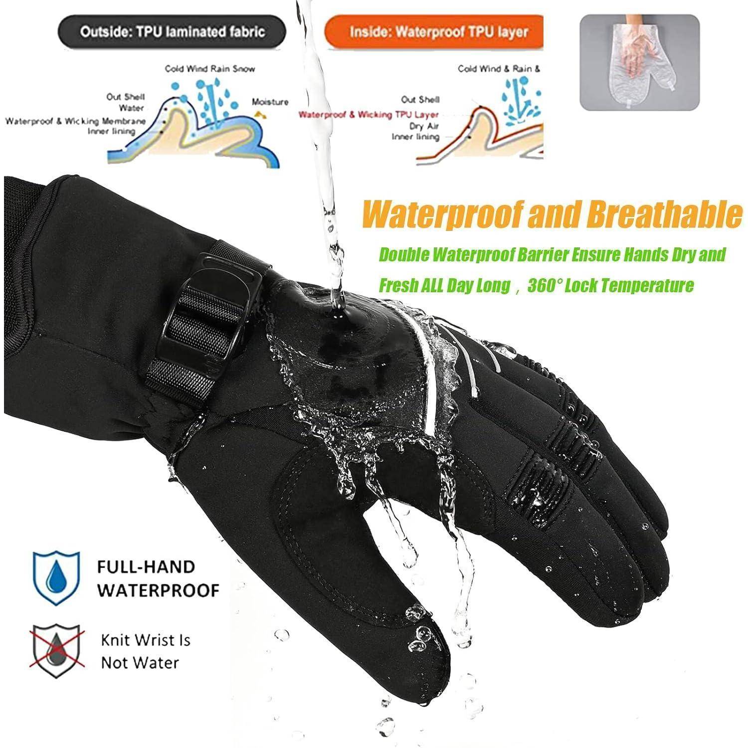 BIKINGMOREOK Winterhandschuhe Wasserdicht-30°F 3M Thinsulate Skihandschuhe Warme Touchscreen Handschuhe,Winddicht Fahrradhandschuhe Herren Damen fur
