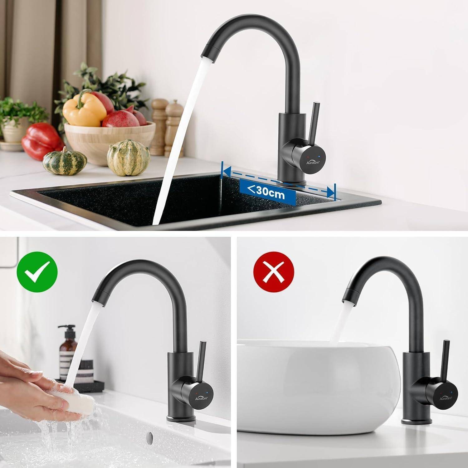 Schwarze Waschtischarmatur matt 360 Grad drehbar Badezimmer Wasserhahn