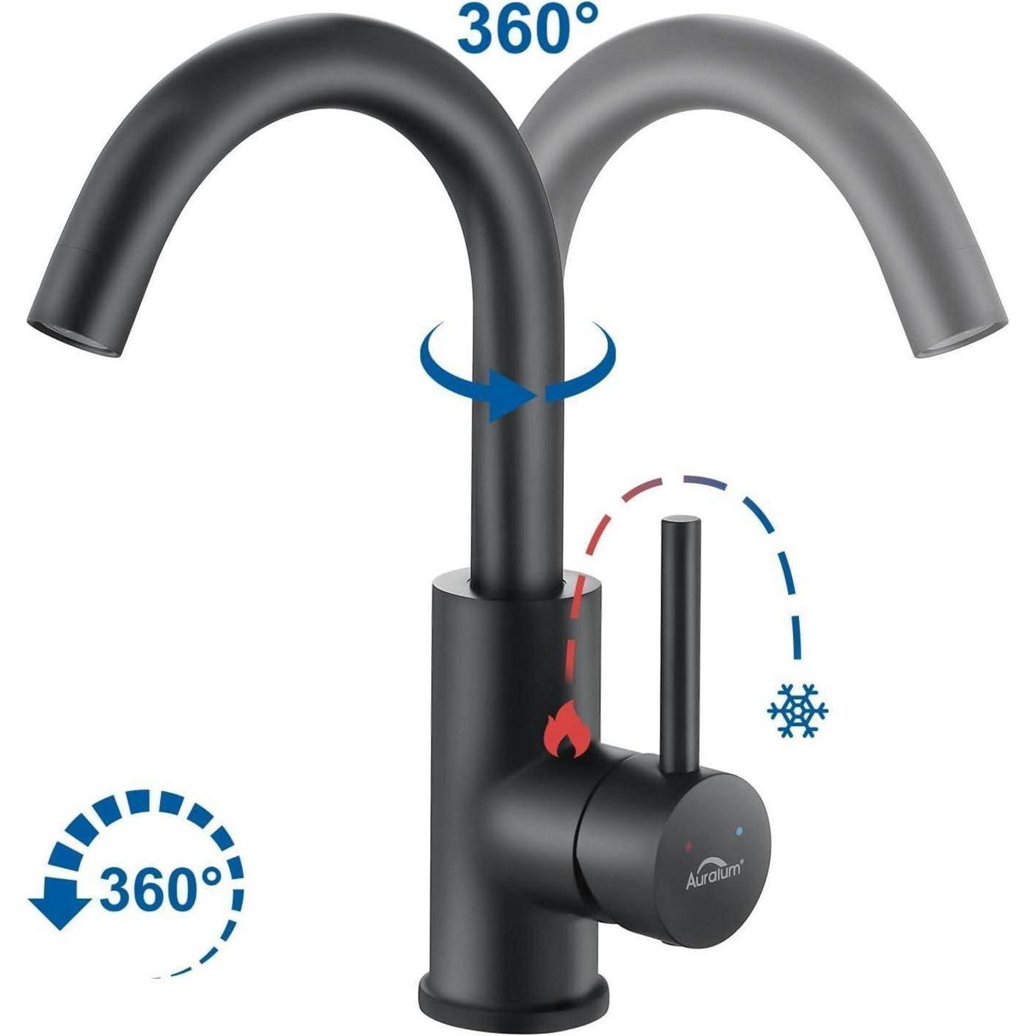 Schwarze Waschtischarmatur matt 360 Grad drehbar Badezimmer Wasserhahn
