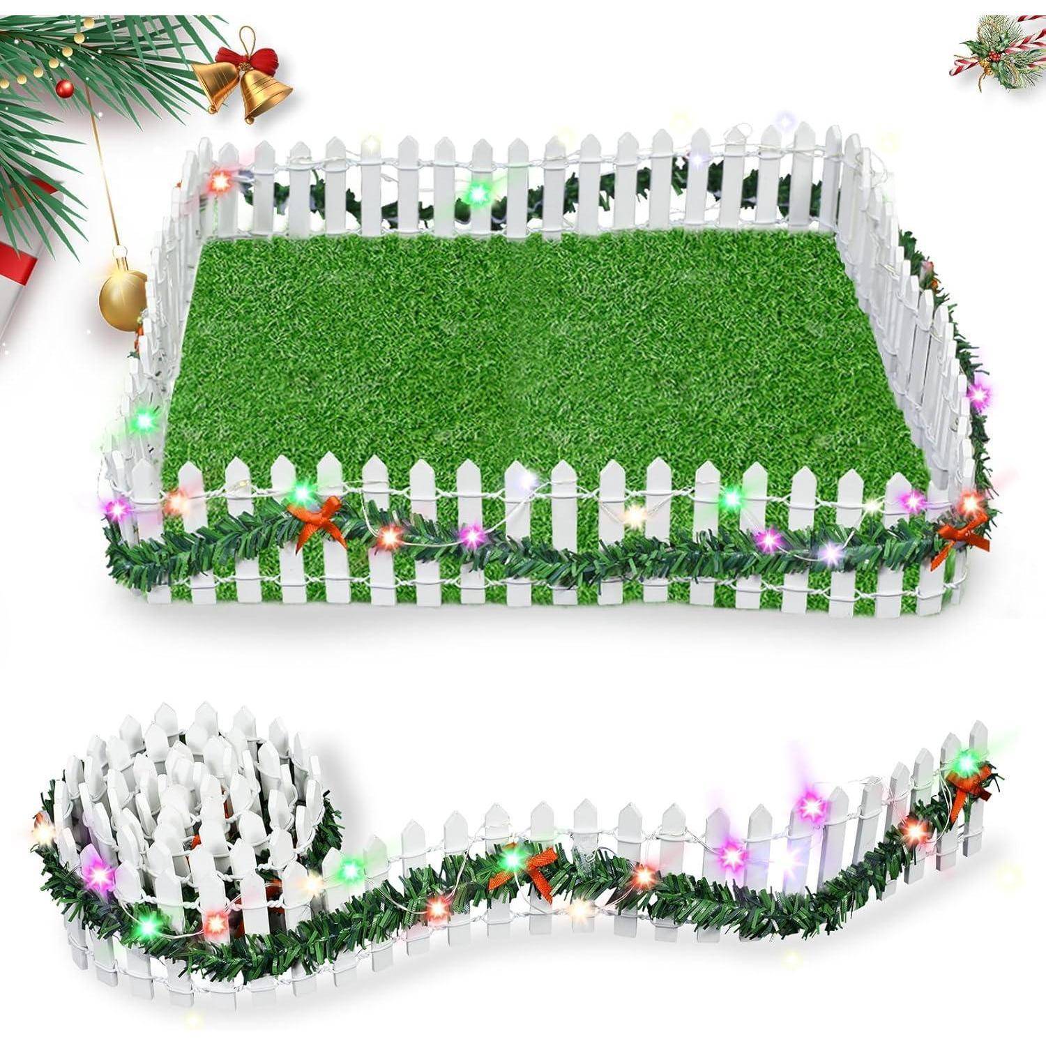 Miniatur Weihnachtszaun Holz Weiß 100cm x 5cm LED Beleuchtung