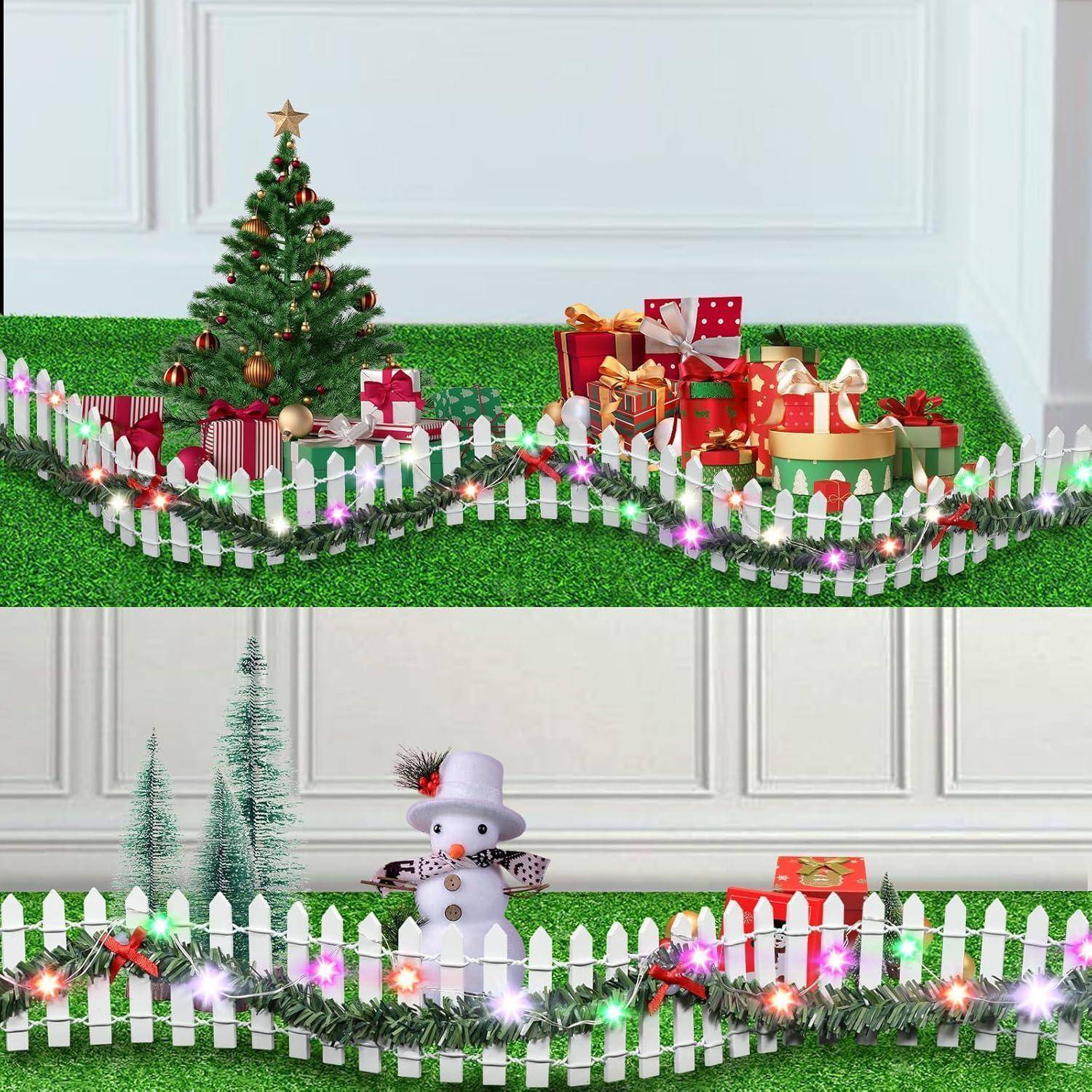 Miniatur Weihnachtszaun Holz Weiß 100cm x 5cm LED Beleuchtung
