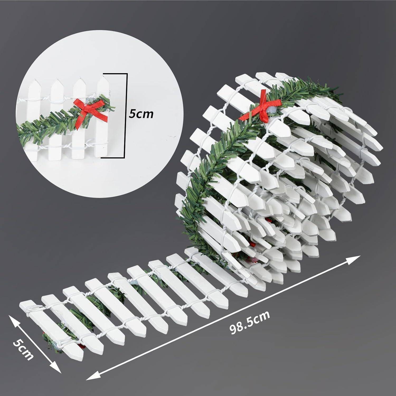 Miniatur Weihnachtszaun Holz Weiß 100cm x 5cm LED Beleuchtung