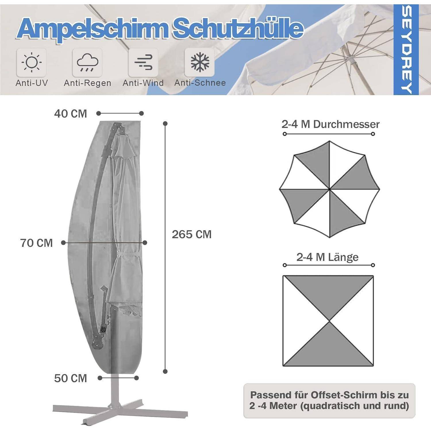 Sonnenschirm Schutzhülle 420D für 2m-4m Ampelschirm Ø 200cm-Ø 400cm