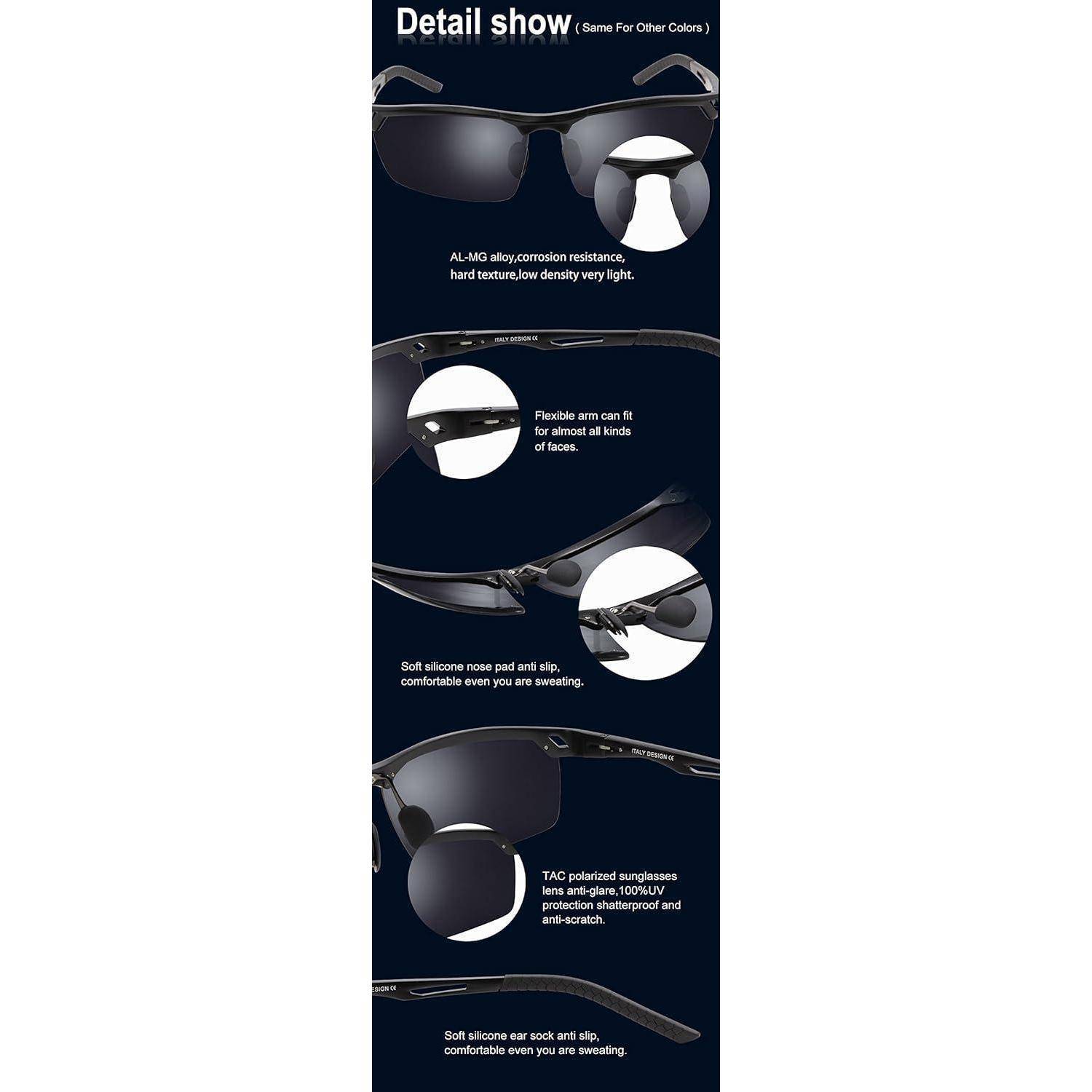 DUCO Sonnenbrille für Herren Retro Polarisierte Sonnenbrille Ultraleichte Sportbrille Al-Mg Metallrahmen Fahrerbrille 8550