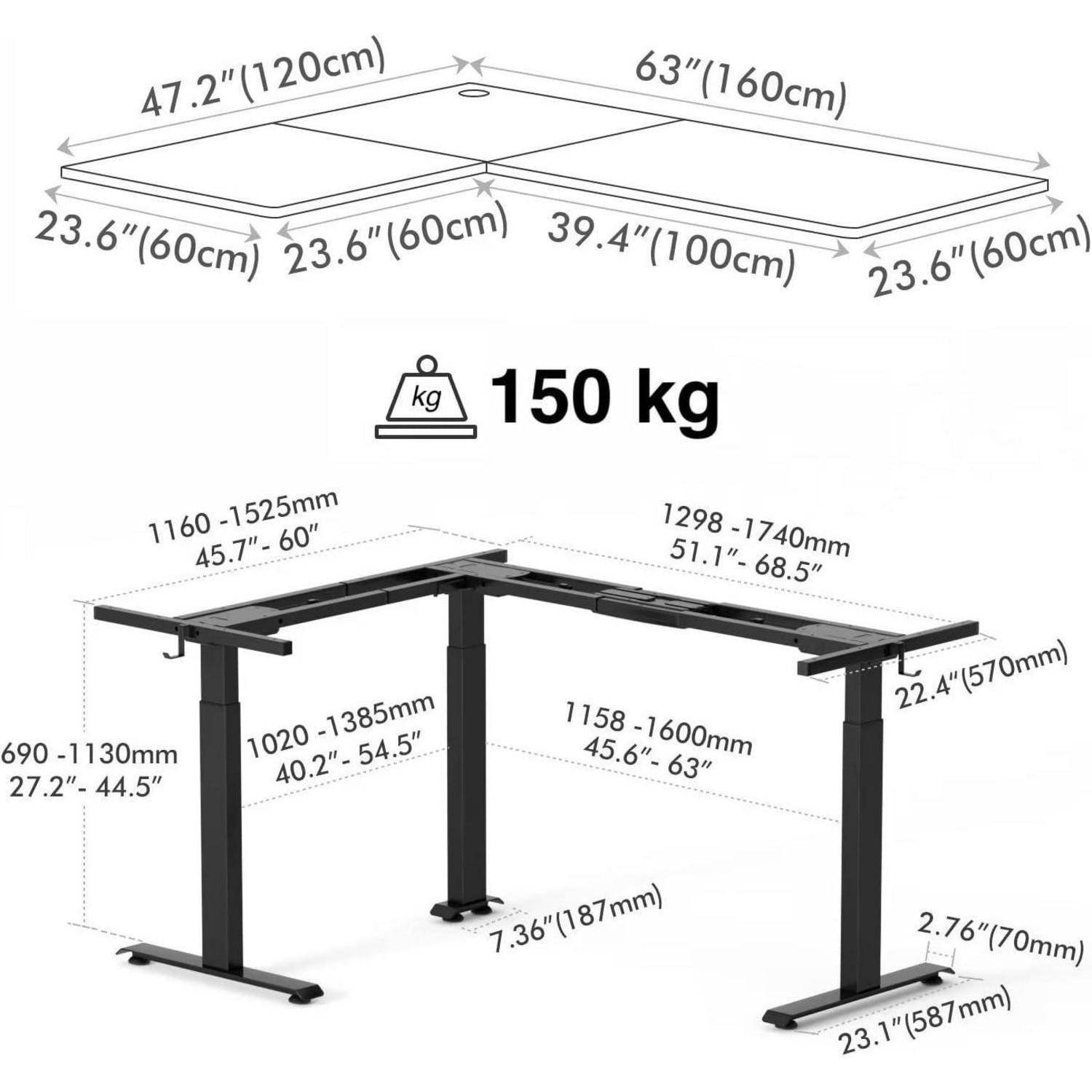 FEZIBO DREI Motoren Schreibtisch Höhenverstellbar Elektrisch, L Form Stehpult, Links und rechts austauschbar, 160 x 120 cm Stehschreibtisch