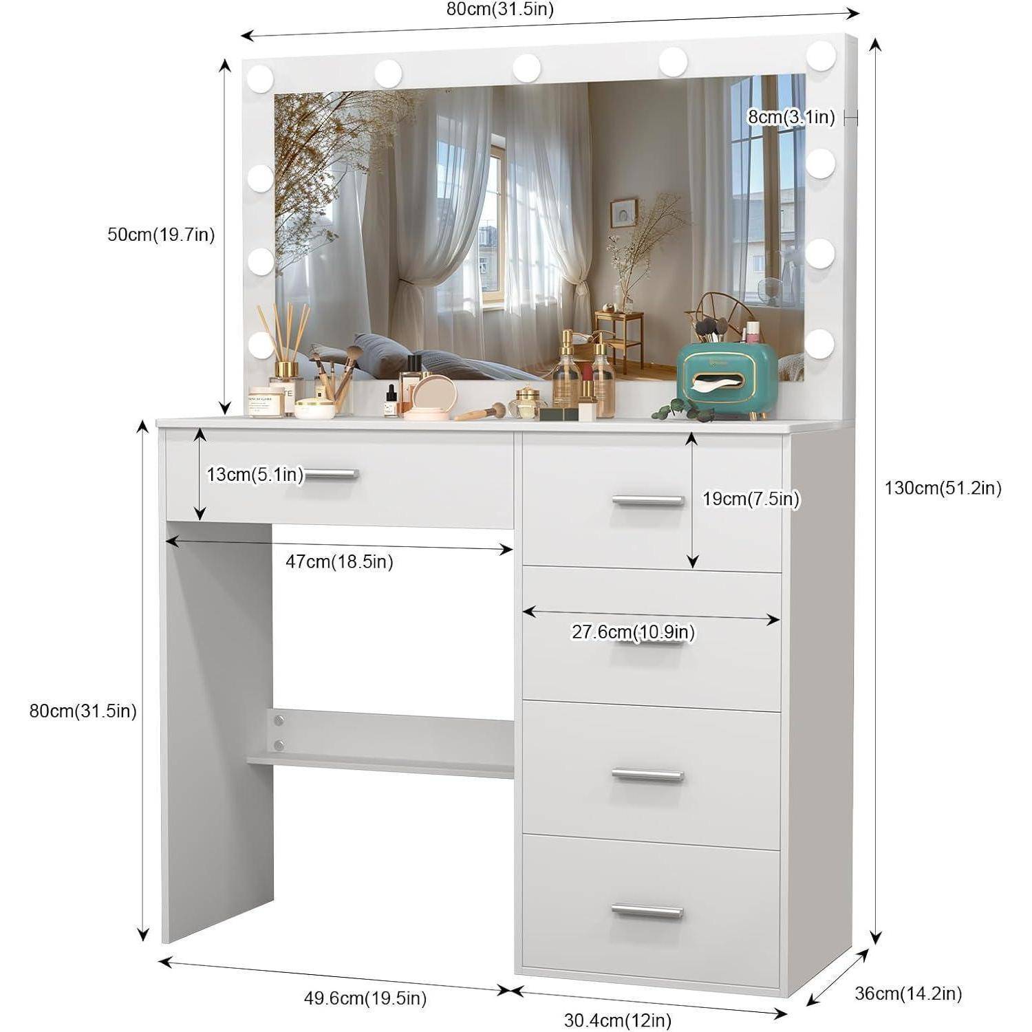 Schminktisch Makeup Spiegel Beleuchtung 5 H91050 36 x 80 x 131cm