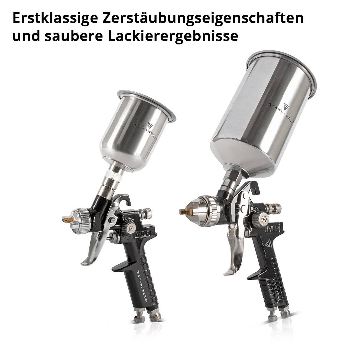STAHLWERK Lackierer-Set 3 HVLP Spritzpistole mit 25 Mischbecher 650 ml