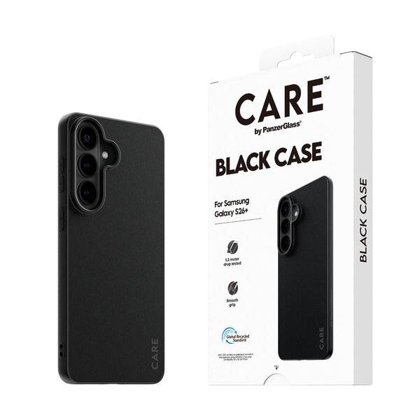 Schwarze Smartphone-Schutzhülle und Einzelhandelsverpackung mit der Aufschrift 