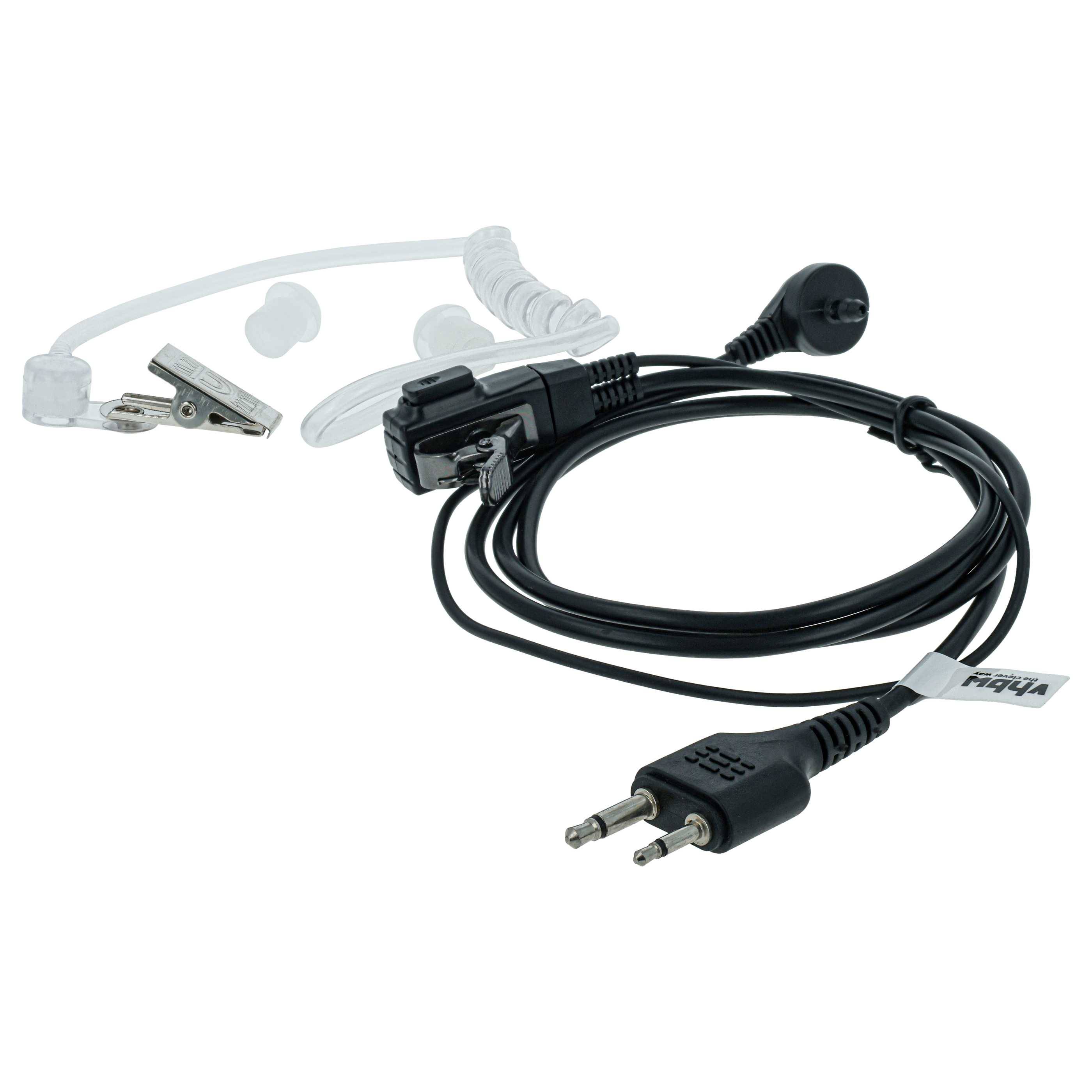 vhbw Headset kompatibel mit Icom IC-V80, IC-V68, IC-V82, IC-V8, IC-V80E Funkgerät mit PTT Mikrofon - transparent, schwarz, Akustikschlauch