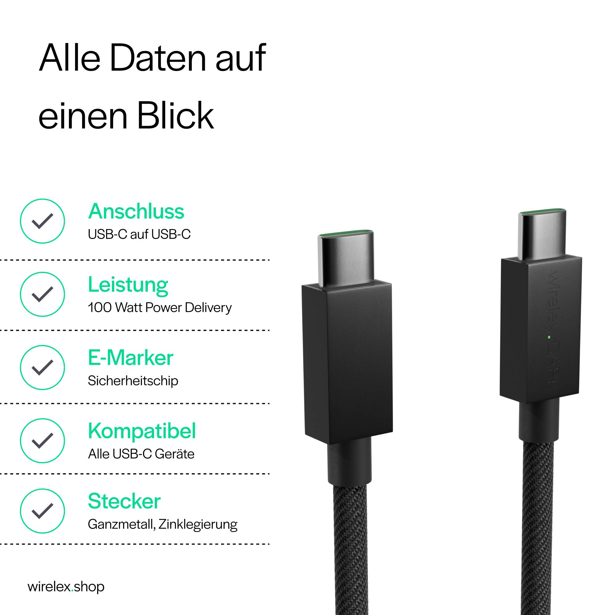 USB-C auf USB-C Ladekabel, USB3.0 - 100W, 1m