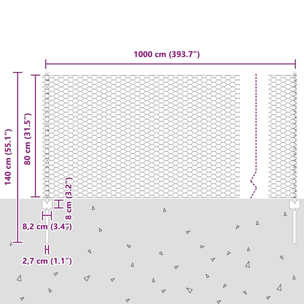 vidaXL Zaun mit Pfosten Grau 0,8 x 10 m Stahl