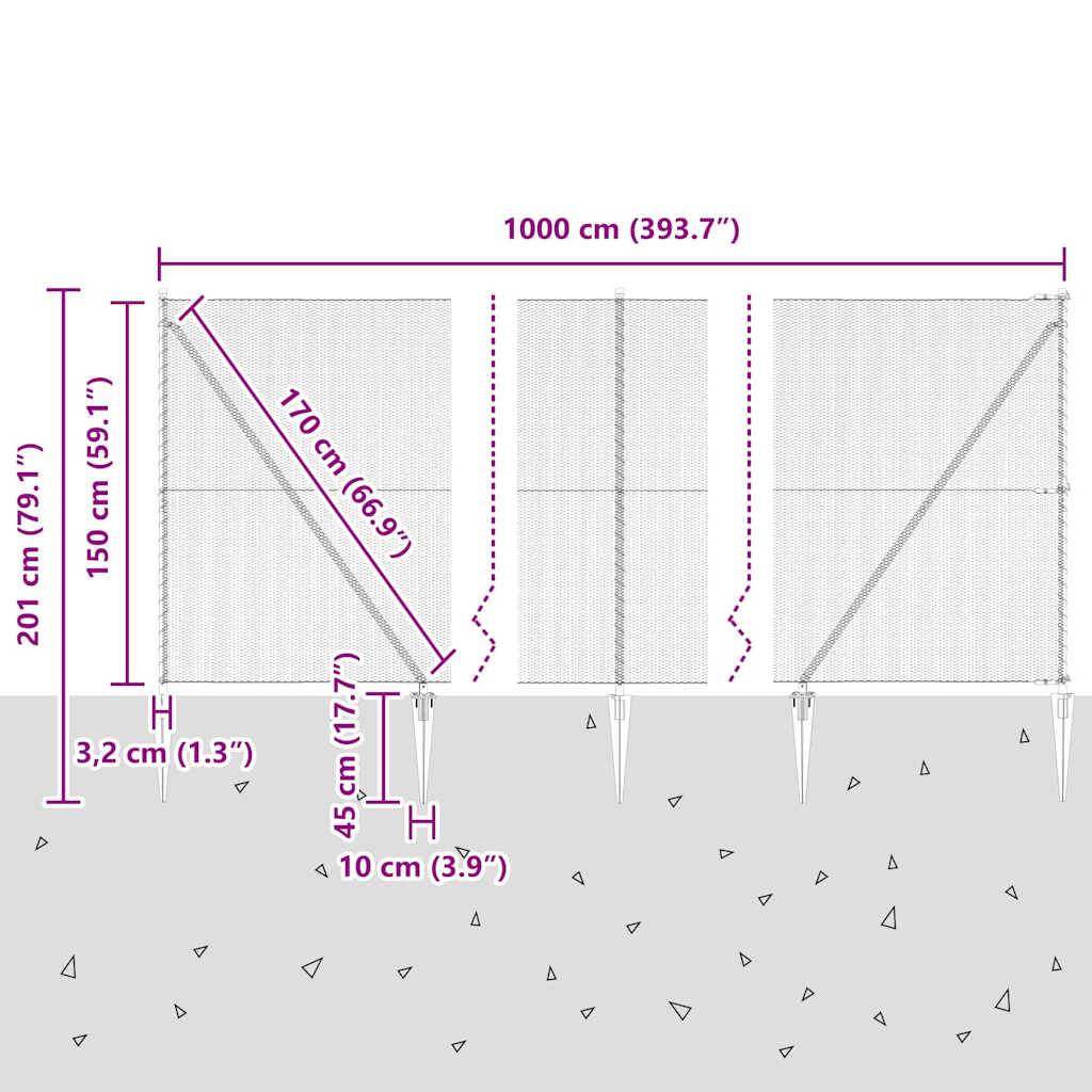 vidaXL Zaunpfosten Grau 10 x 1,5 m (13 mm Maschenweite) Stahl und PVC