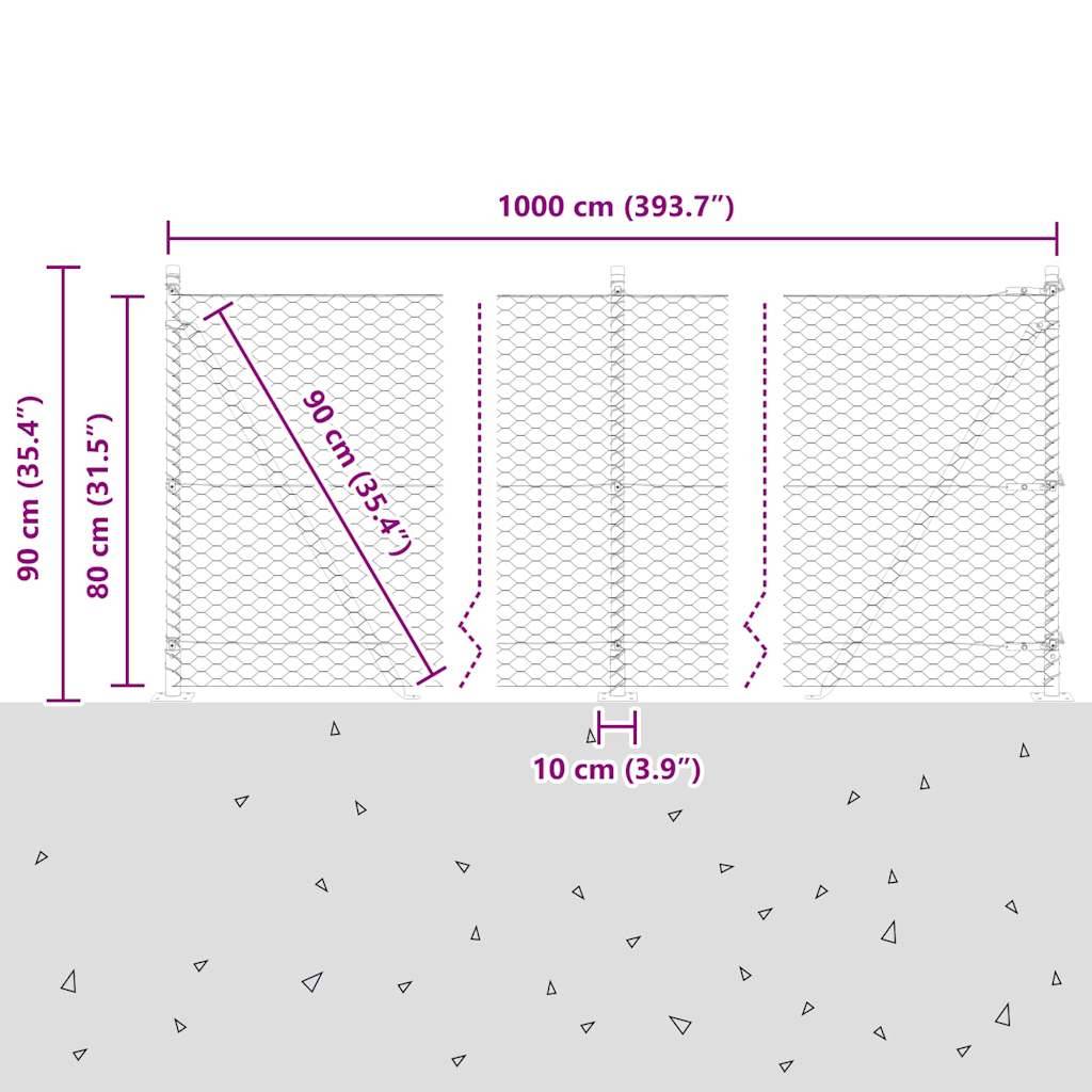 vidaXL Zaunpfosten Grau 10 x 0,8 m (36 mm Mesh) Stahl und PVC