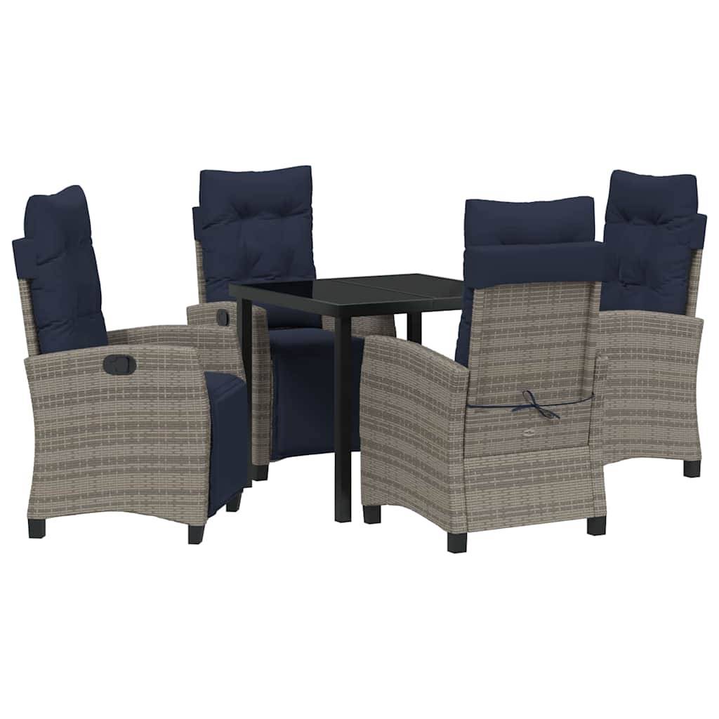 vidaXL Garten Essgruppe mit Kissen 5 pcs Grau Poly-Rattan