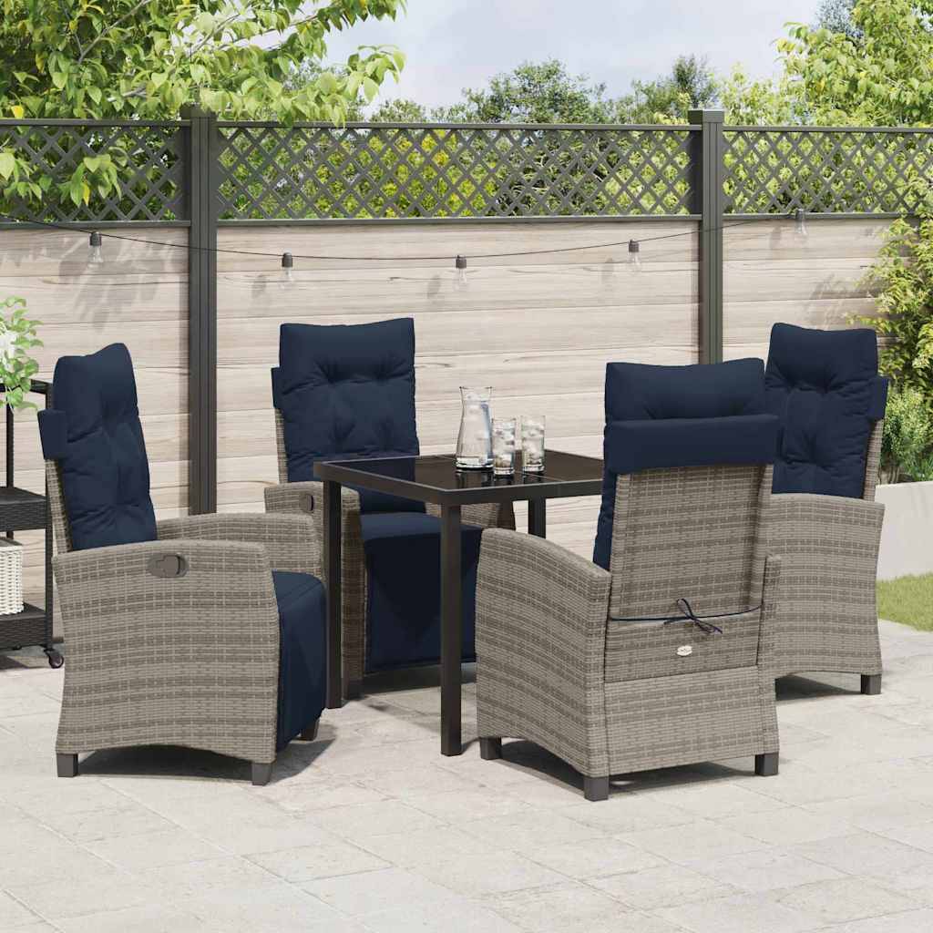 vidaXL Garten Essgruppe mit Kissen 5 pcs Grau Poly-Rattan
