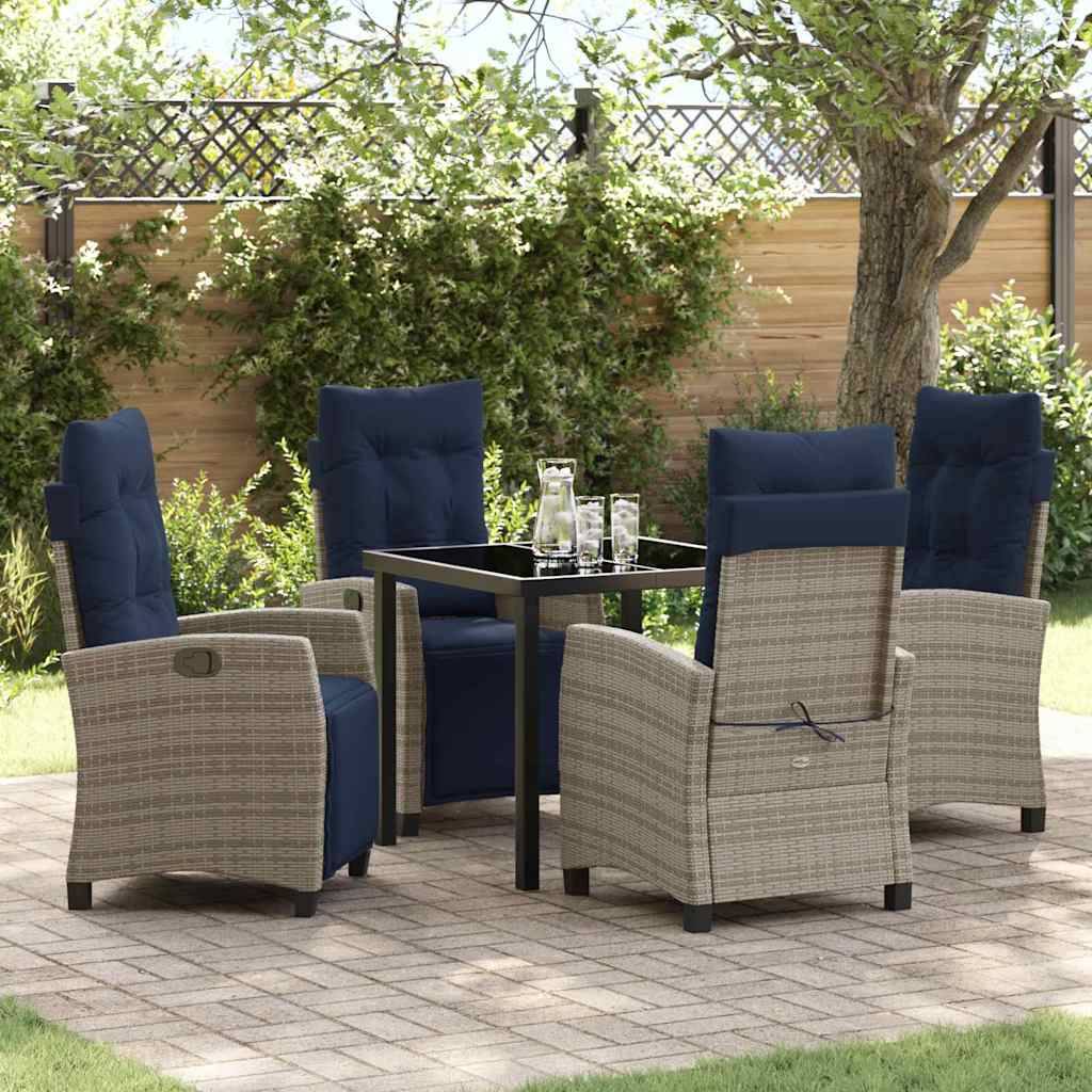 vidaXL Garten Essgruppe mit Kissen 5 pcs Grau Poly-Rattan