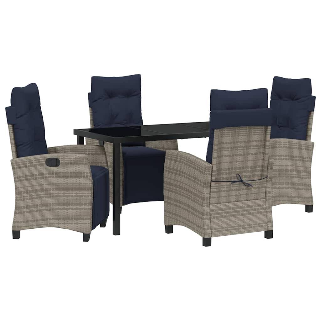 vidaXL Garten Essgruppe mit Kissen 5 pcs Grau Poly-Rattan