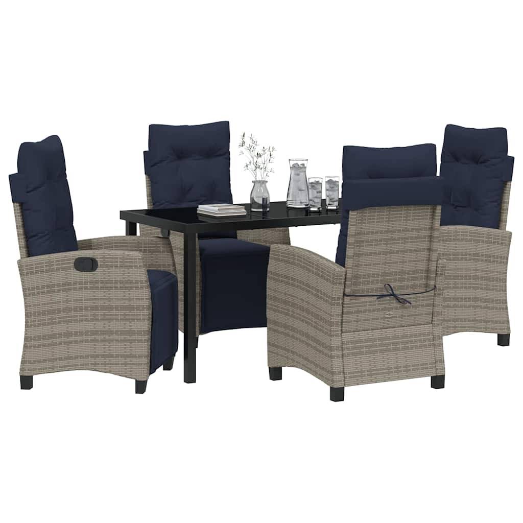 vidaXL Garten Essgruppe mit Kissen 5 pcs Grau Poly-Rattan
