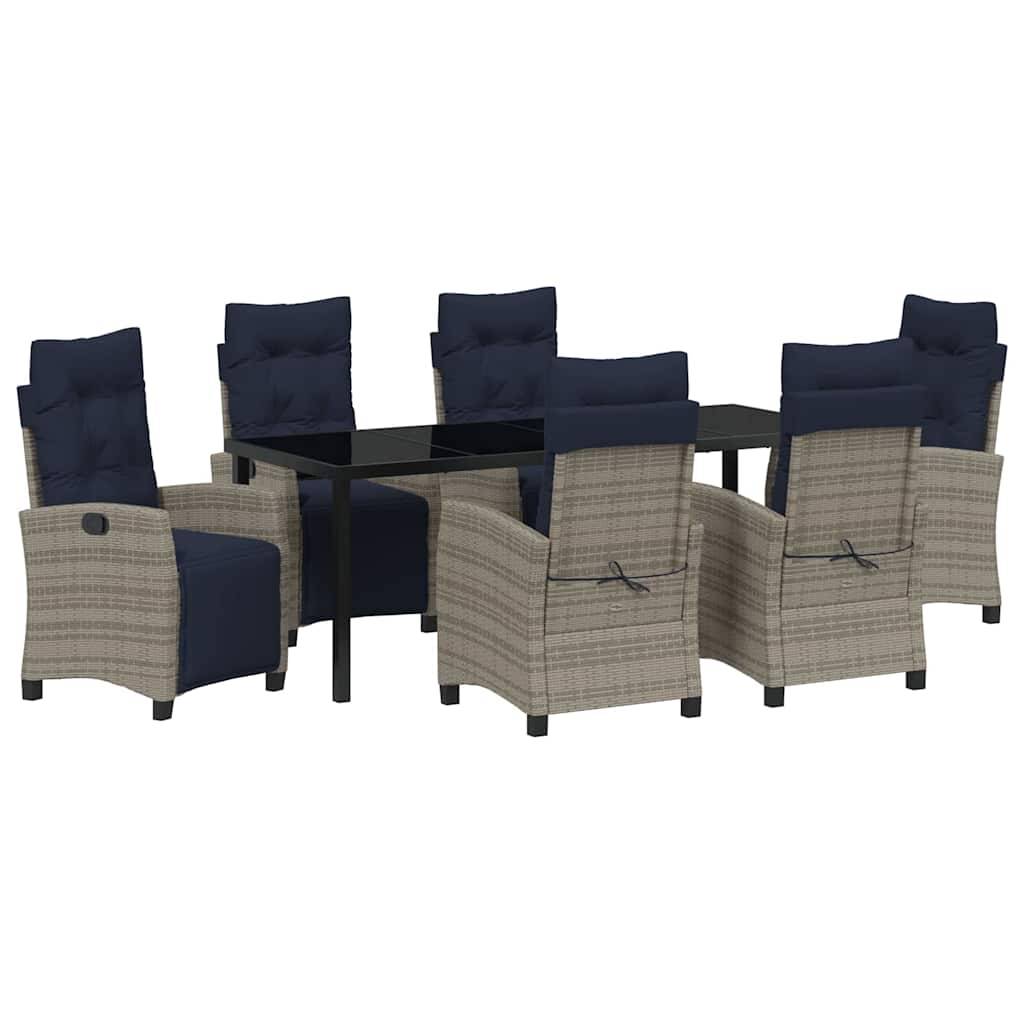 vidaXL Garten Essgruppe mit Kissen 7 pcs Grau Poly-Rattan
