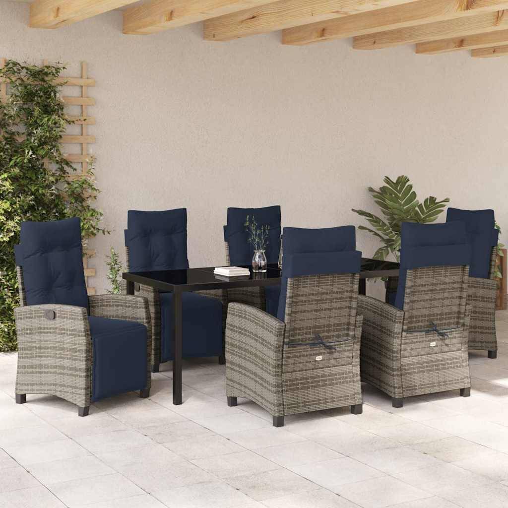 vidaXL Garten Essgruppe mit Kissen 7 pcs Grau Poly-Rattan