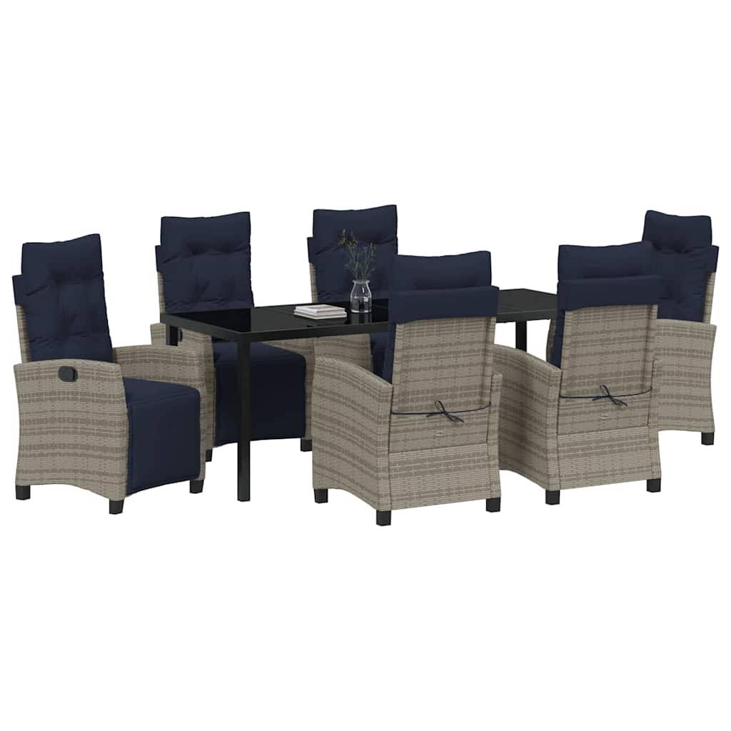 vidaXL Garten Essgruppe mit Kissen 7 pcs Grau Poly-Rattan