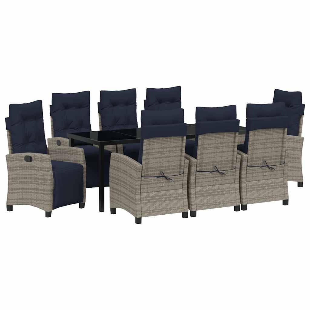 vidaXL Garten Essgruppe mit Kissen 9 pcs Grau Poly-Rattan