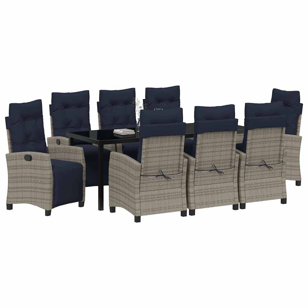 vidaXL Garten Essgruppe mit Kissen 9 pcs Grau Poly-Rattan