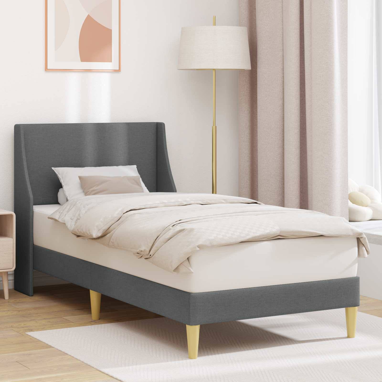 vidaXL Bettrahmen Uni mit Kopfteil Dunkelgrau 90 x 200 cm Stoff