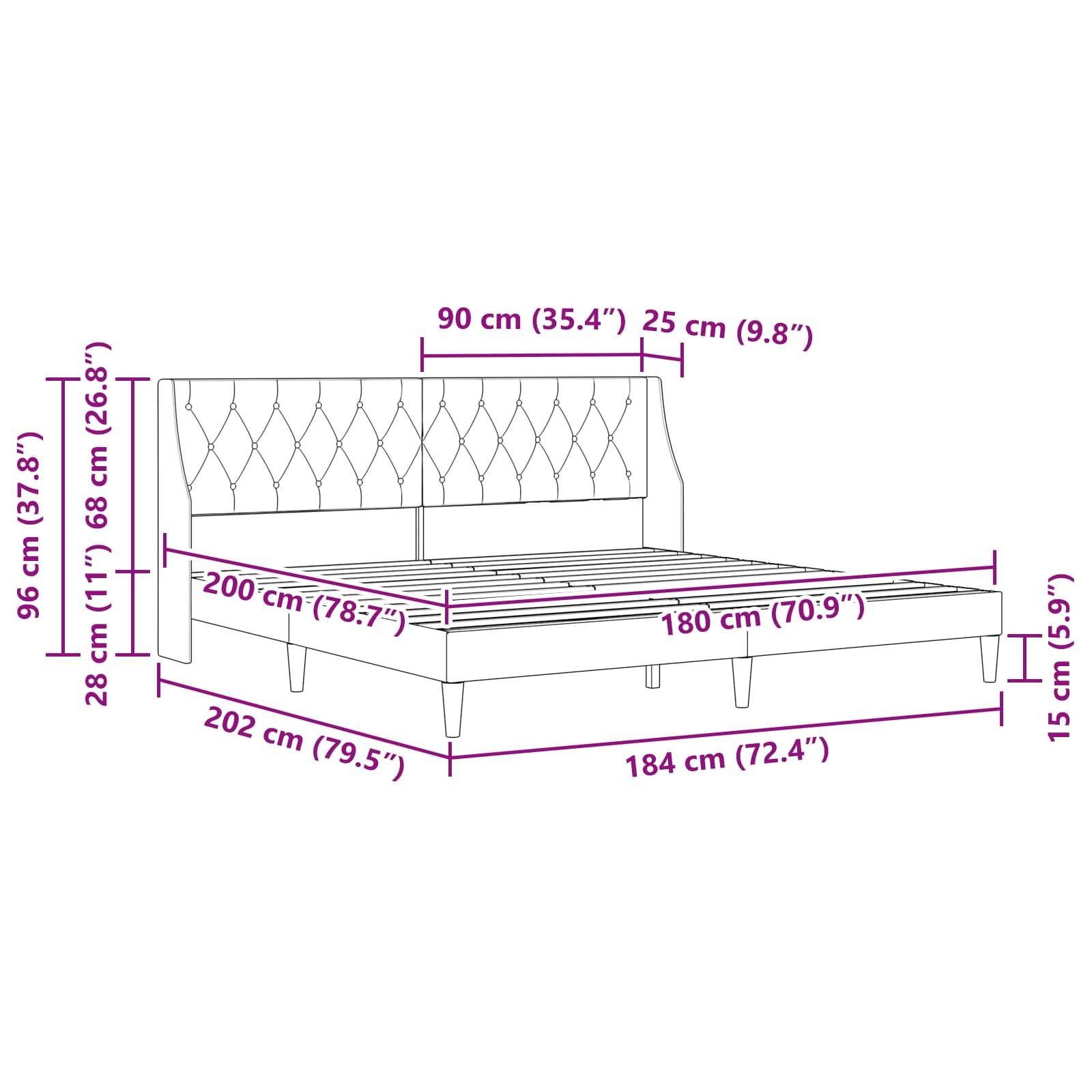 vidaXL Bettgestell mit Matratze mit Kopfteil Schwarz 180 x 200 cm Samt