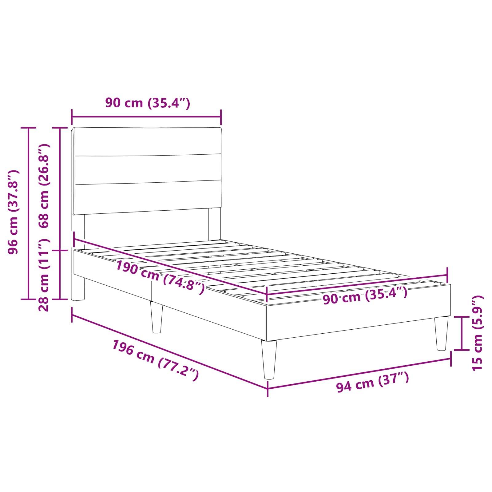 vidaXL Bettrahmen mit Kopfteil Schwarz 90 x 190 cm Stoff