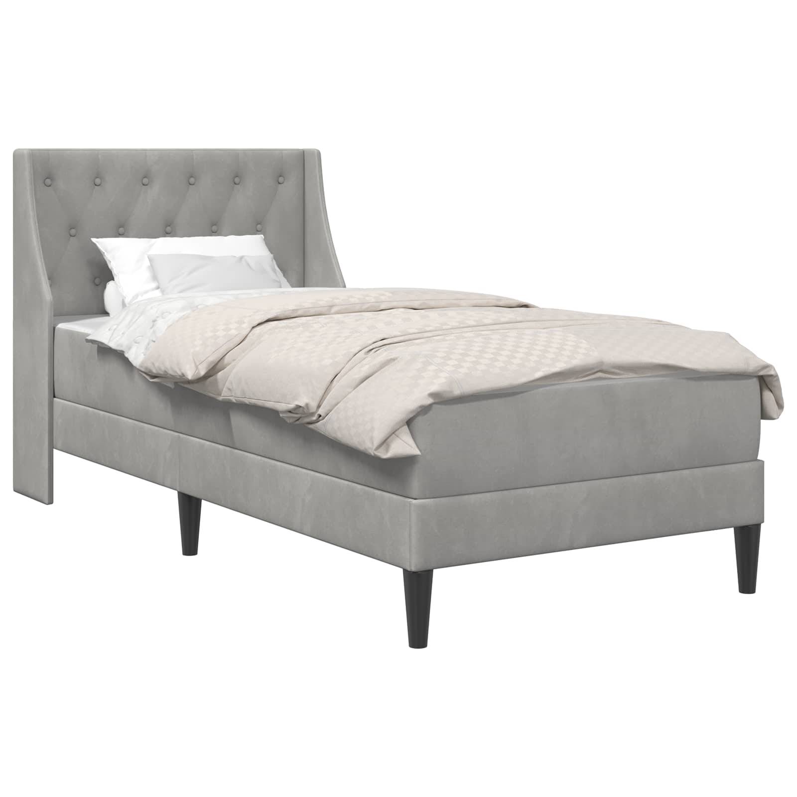 vidaXL Bettgestell mit Matratze mit Kopfteil Hellgrau 90 x 190 cm Samt