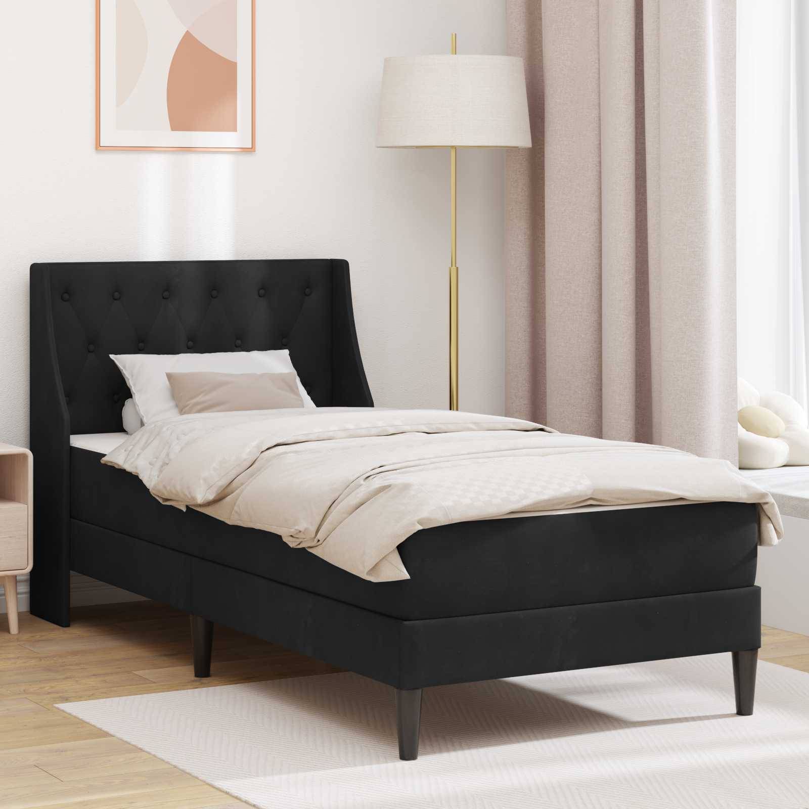 vidaXL Bettgestell mit Matratze mit Kopfteil Schwarz 90 x 190 cm Samt