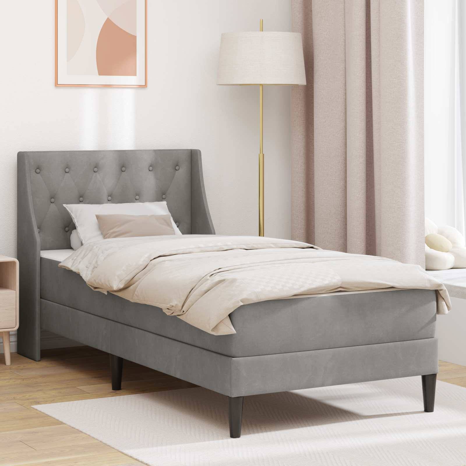 vidaXL Bettgestell mit Matratze mit Kopfteil Hellgrau 90 x 190 cm Samt