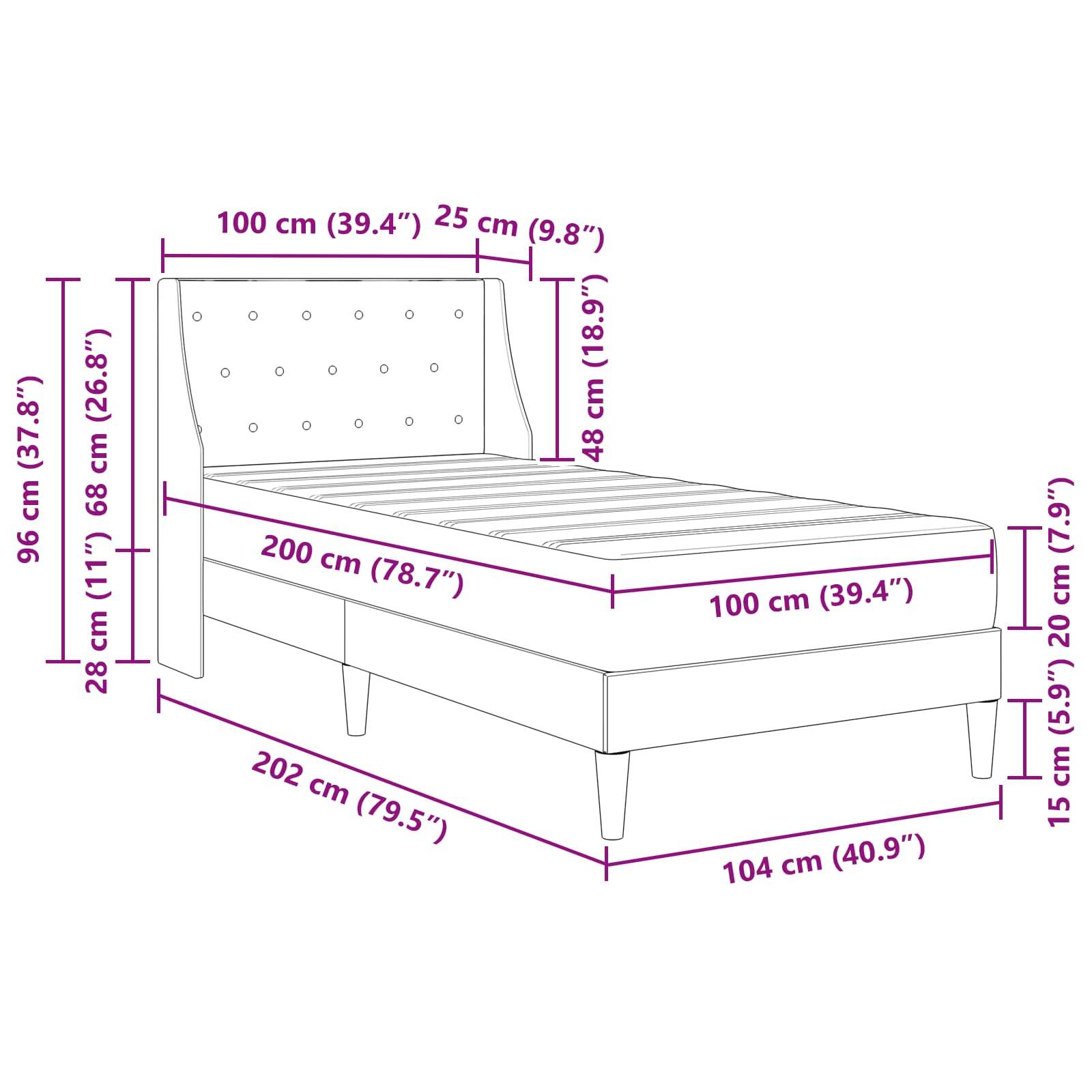 vidaXL Bettgestell mit Matratze mit Matratze Schwarz 100 x 200 cm Samt
