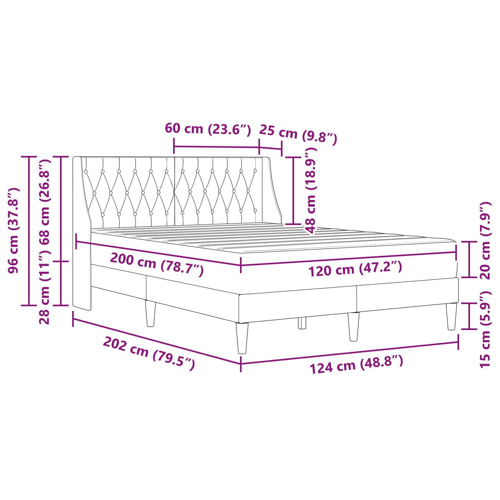 vidaXL Bettgestell mit Matratze Dunkelgrau 120 x 200 cm Samt
