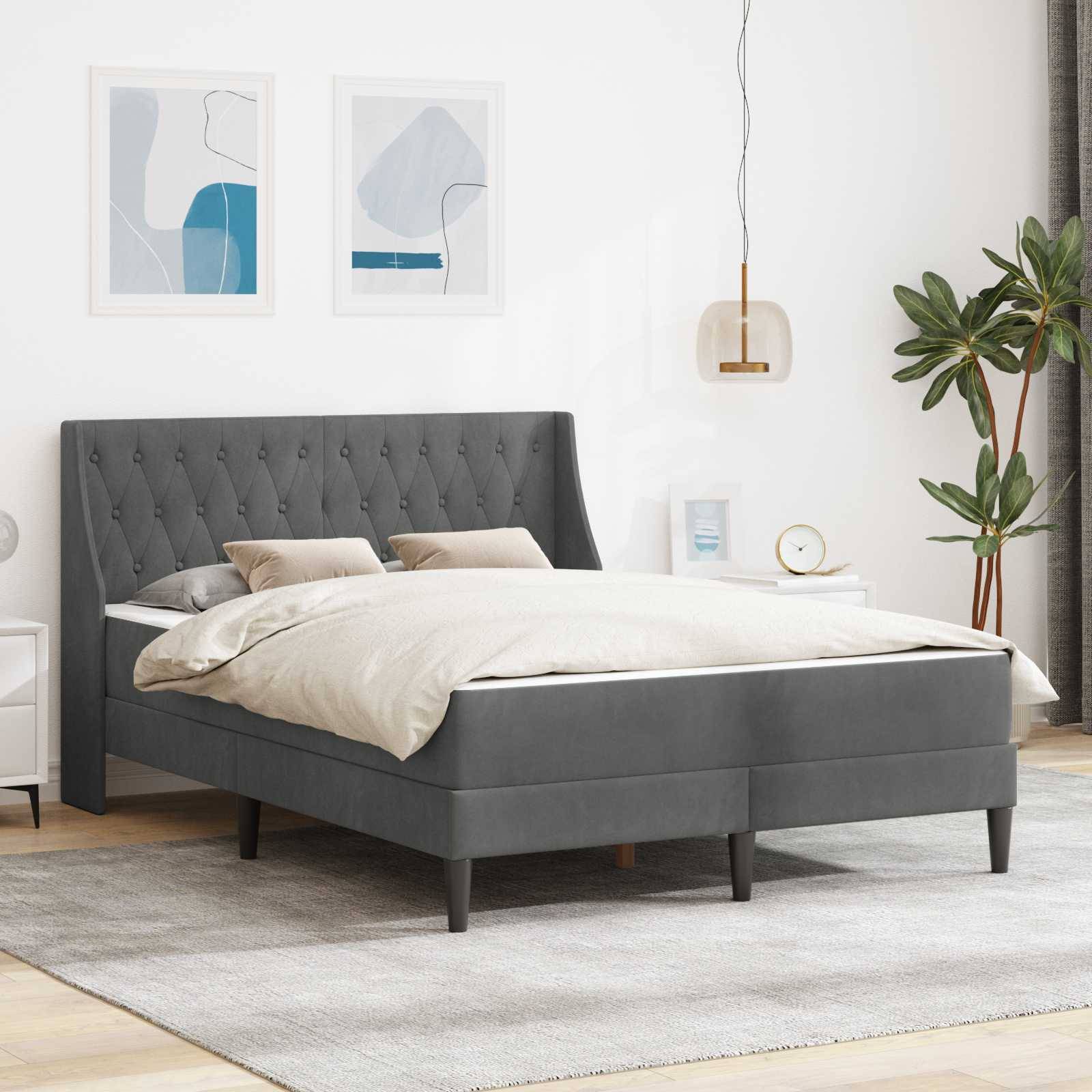 vidaXL Bettgestell mit Matratze Dunkelgrau 137 x 190 cm Samt