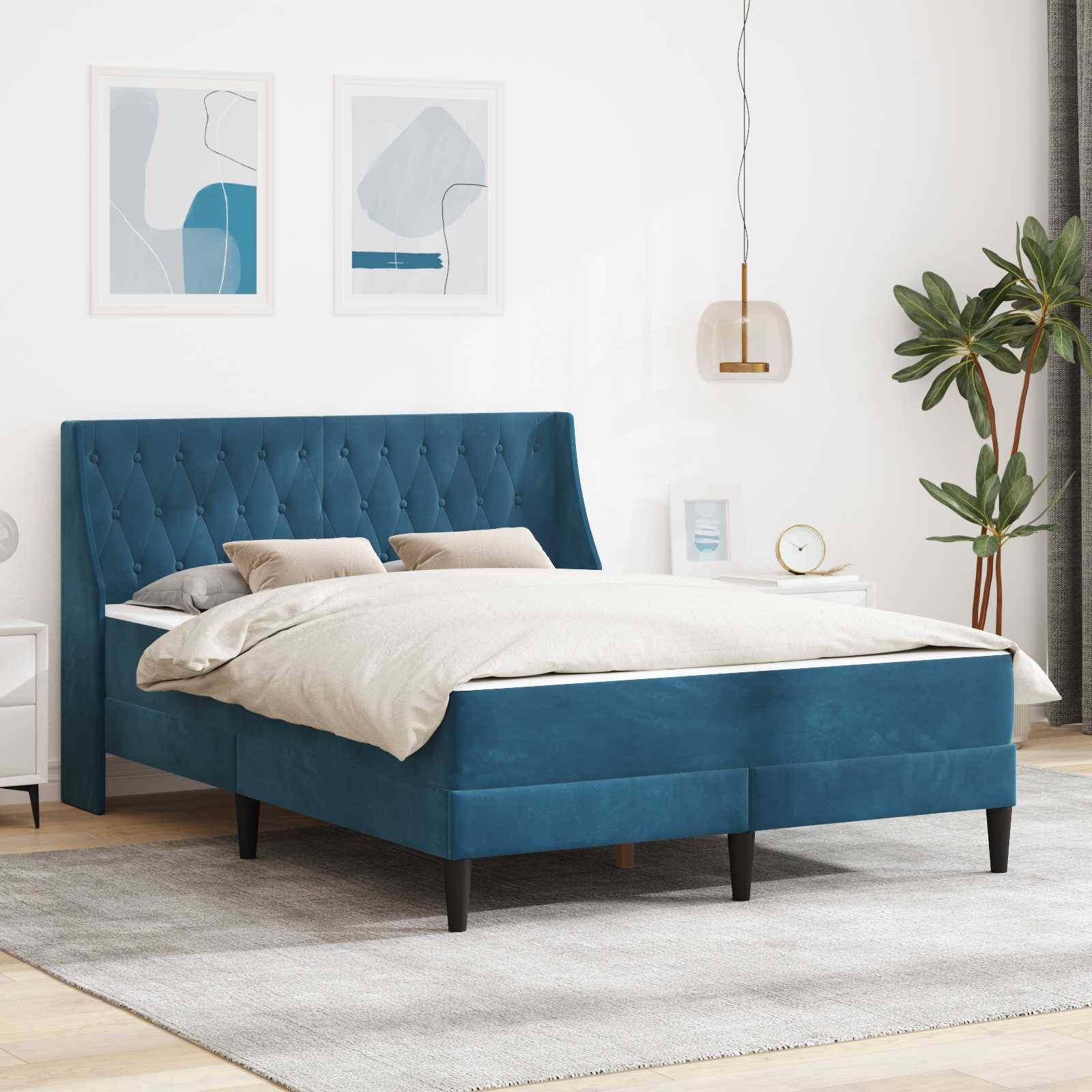 vidaXL Bettgestell mit Matratze mit Matratze Blau 140 x 190 cm Samt
