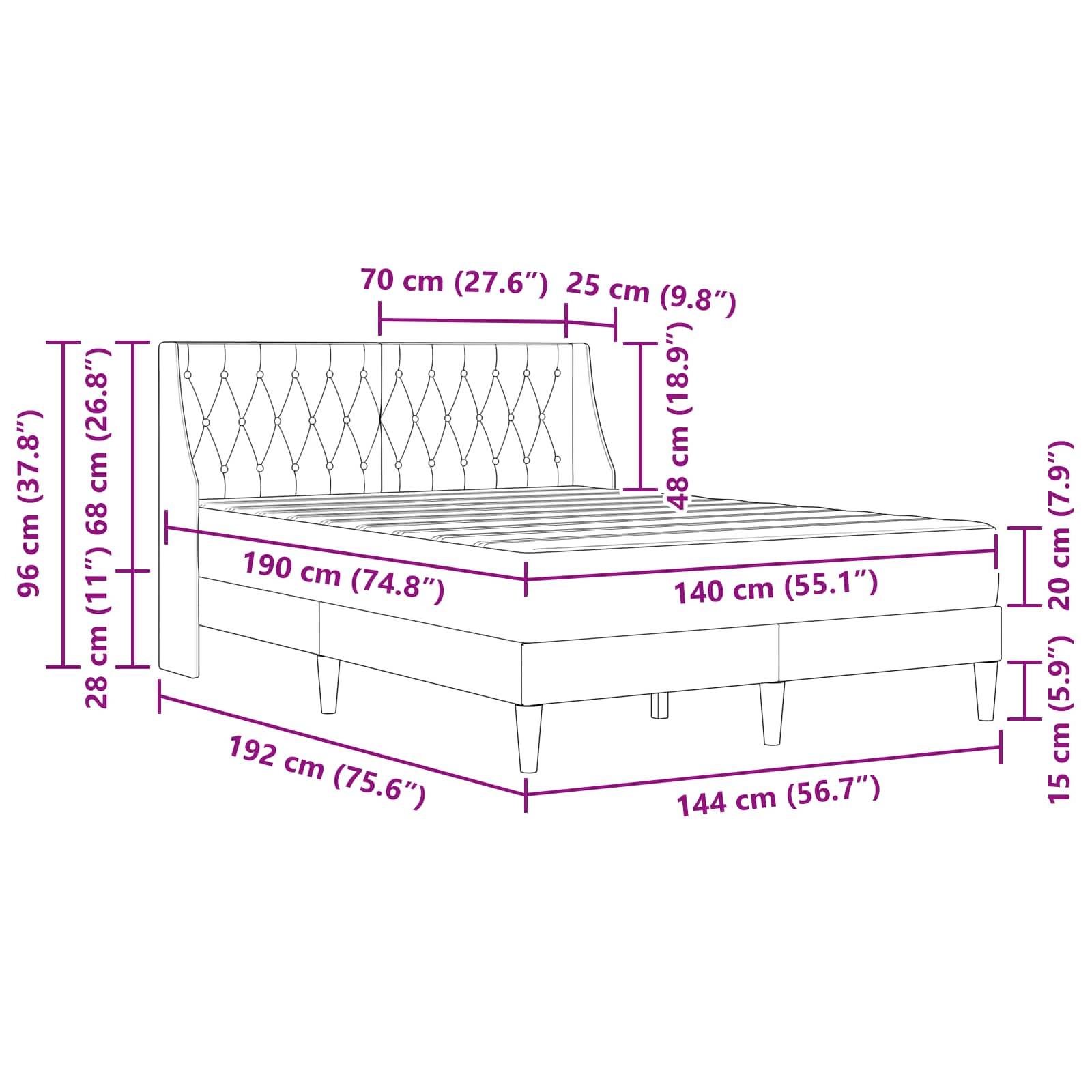 vidaXL Bettgestell mit Matratze Hellgrau 140 x 190 cm Samt