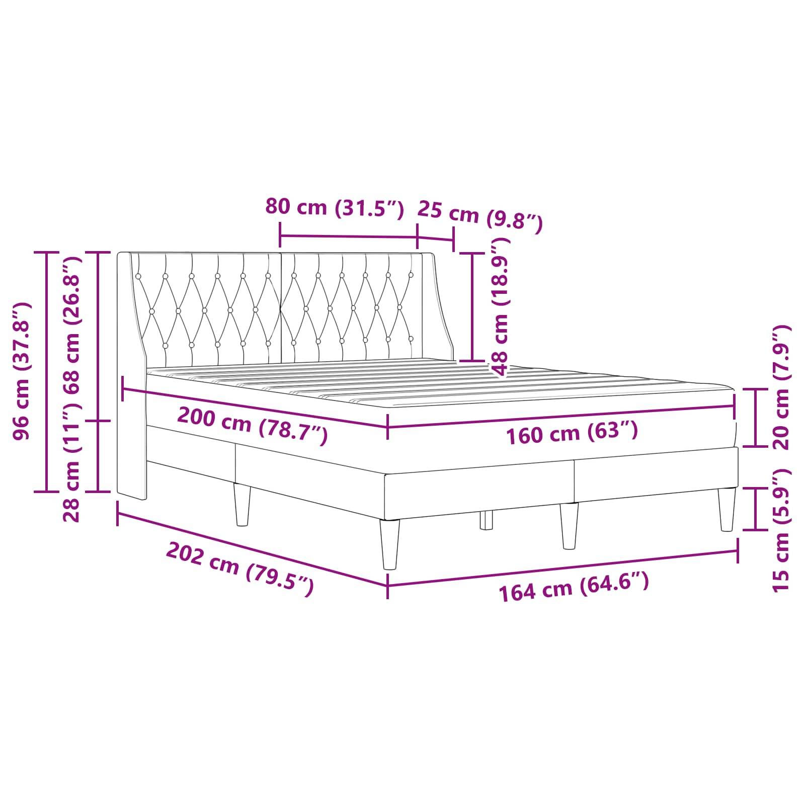 vidaXL Bettgestell mit Matratze mit Matratze Blau 160 x 200 cm Samt