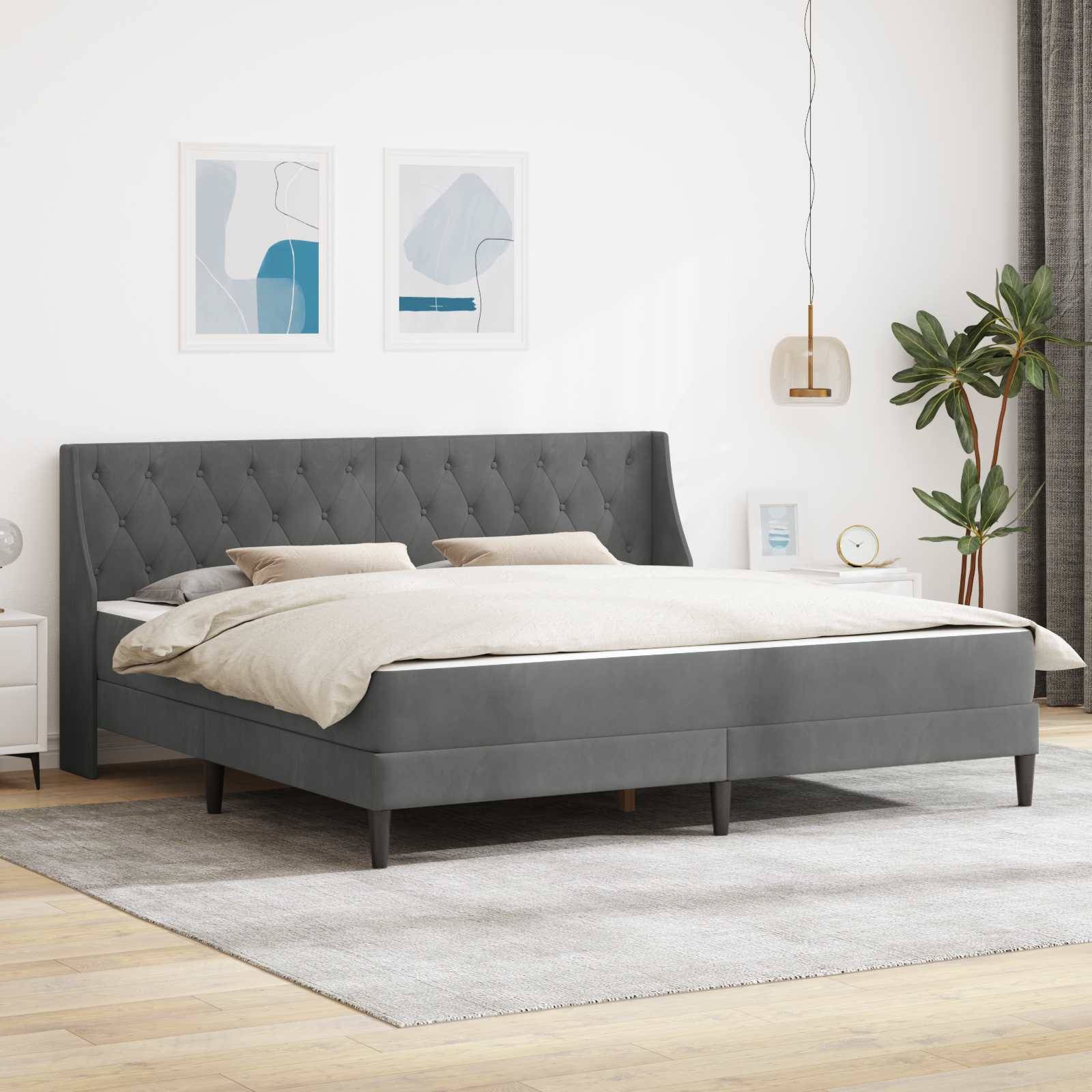 vidaXL Bettgestell mit Matratze Dunkelgrau 180 x 200 cm Samt
