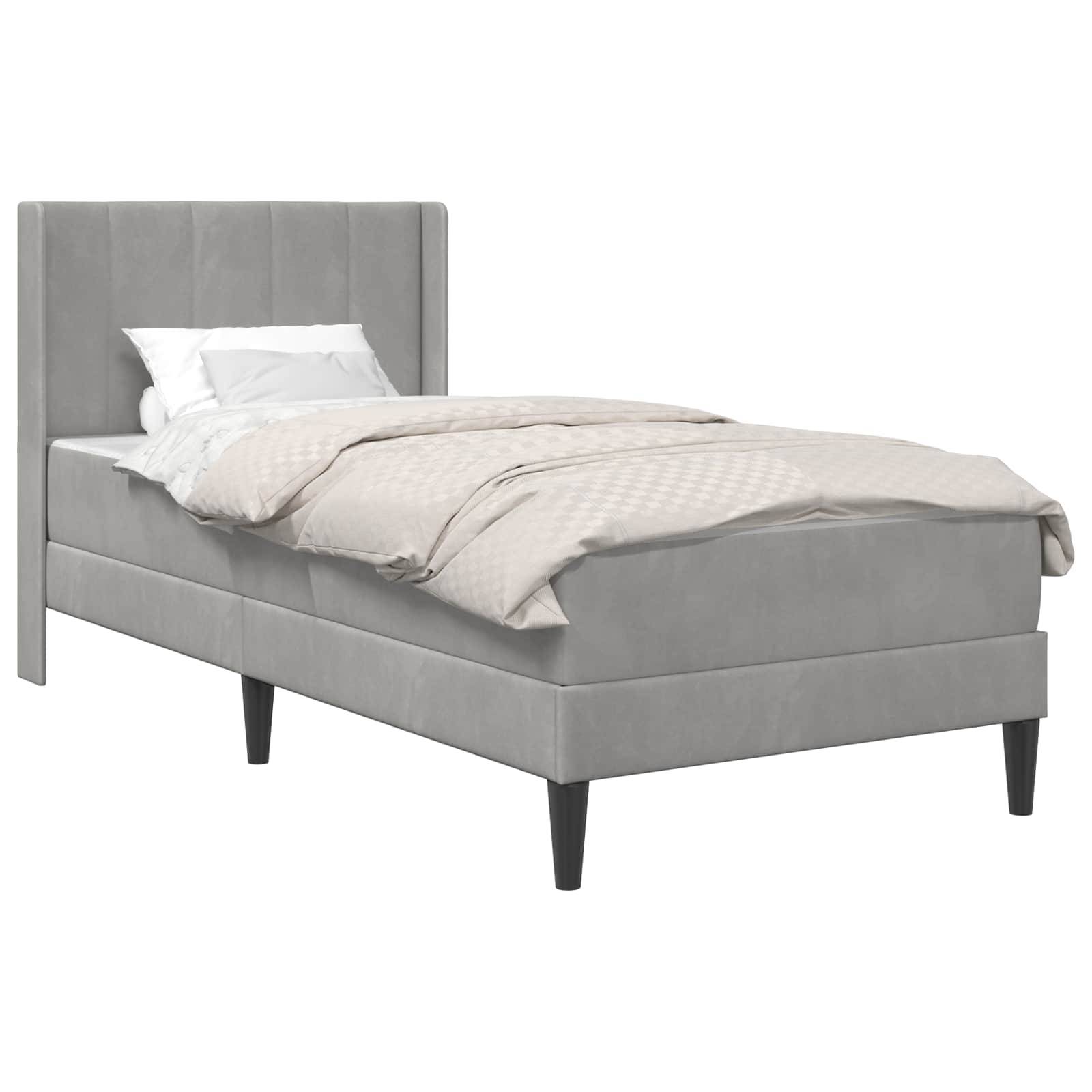 vidaXL Bettgestell mit Matratze mit Kopfteil Hellgrau 90 x 190 cm Samt