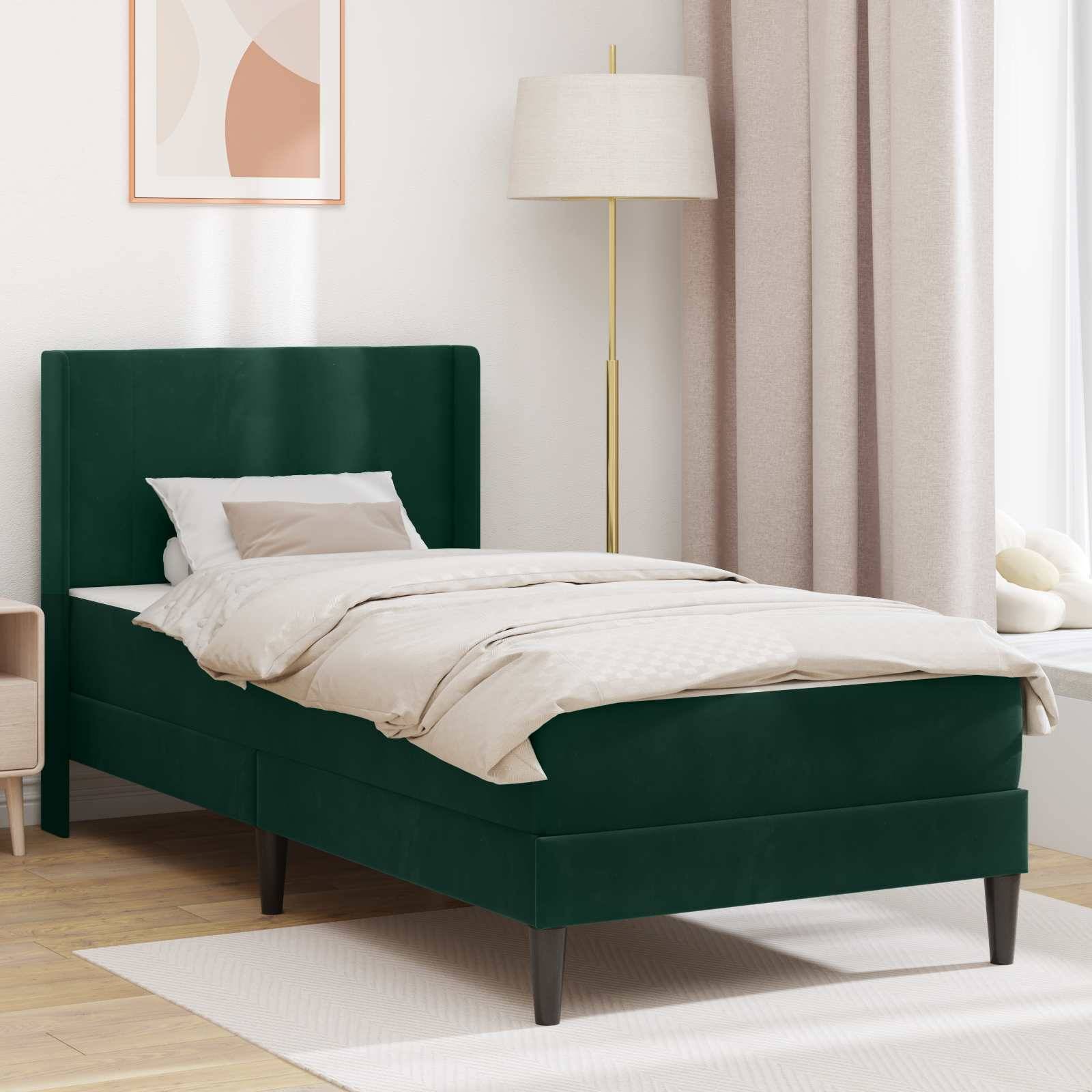 vidaXL Bettgestell mit Matratze Dunkelgrün 90 x 200 cm Samt