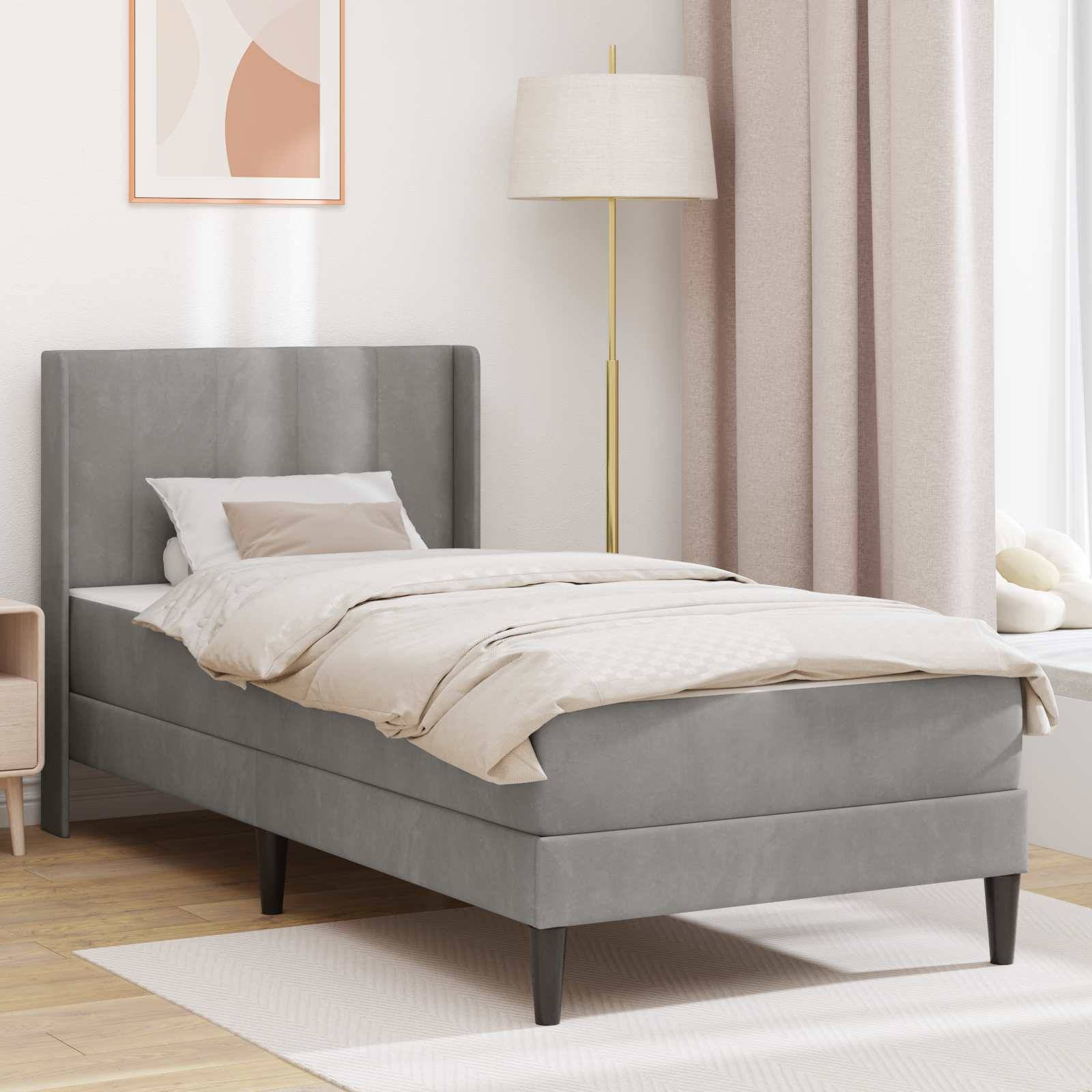 vidaXL Bettgestell mit Matratze mit Kopfteil Hellgrau 90 x 190 cm Samt